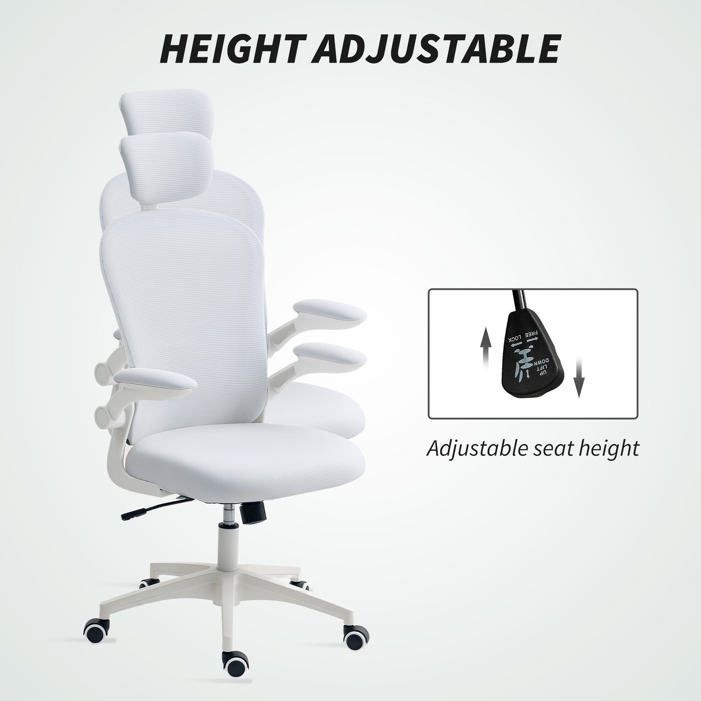 Vinsetto Multi-Adjustable Office Chair, with Lumbar Support, Headrest and Mesh Back - White