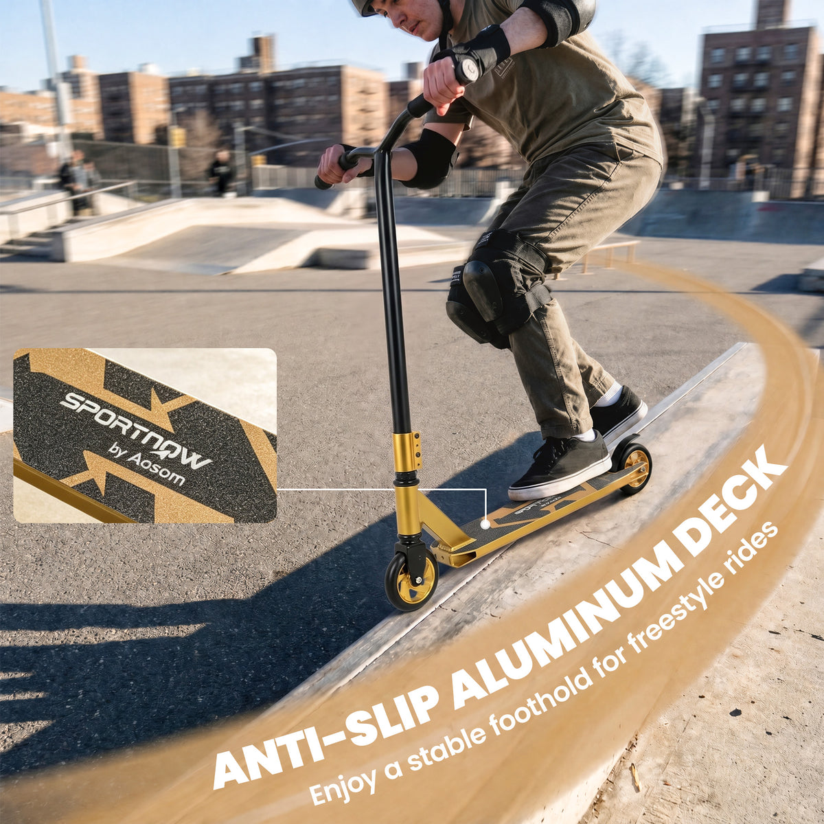 SPORTNOW Stunt Scooter, Pro Scooter for Adult Teens with 360Â° Handlebar, 110 mm PU Wheels, Aluminium Deck, ABEC-7, Gold Tone