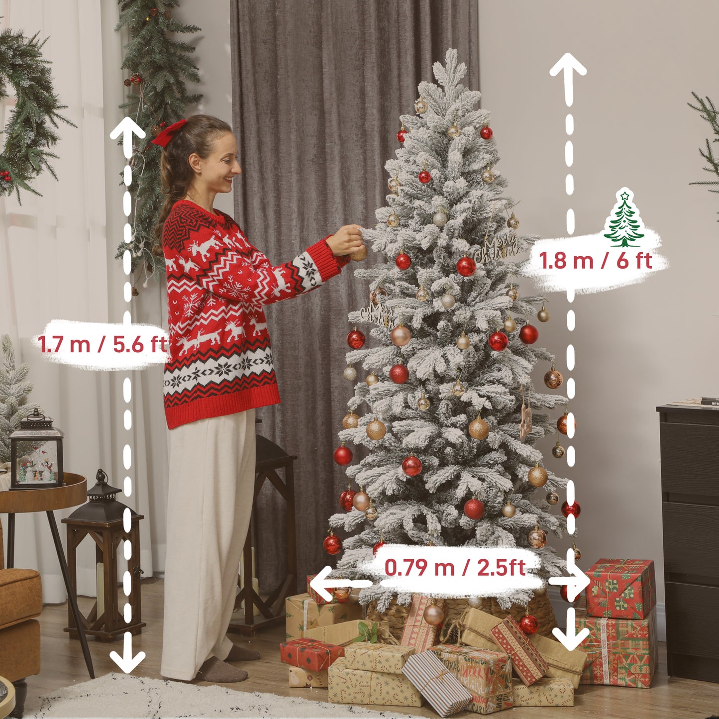 HOMCOM 6ft Flocked Artificial Christmas Tree