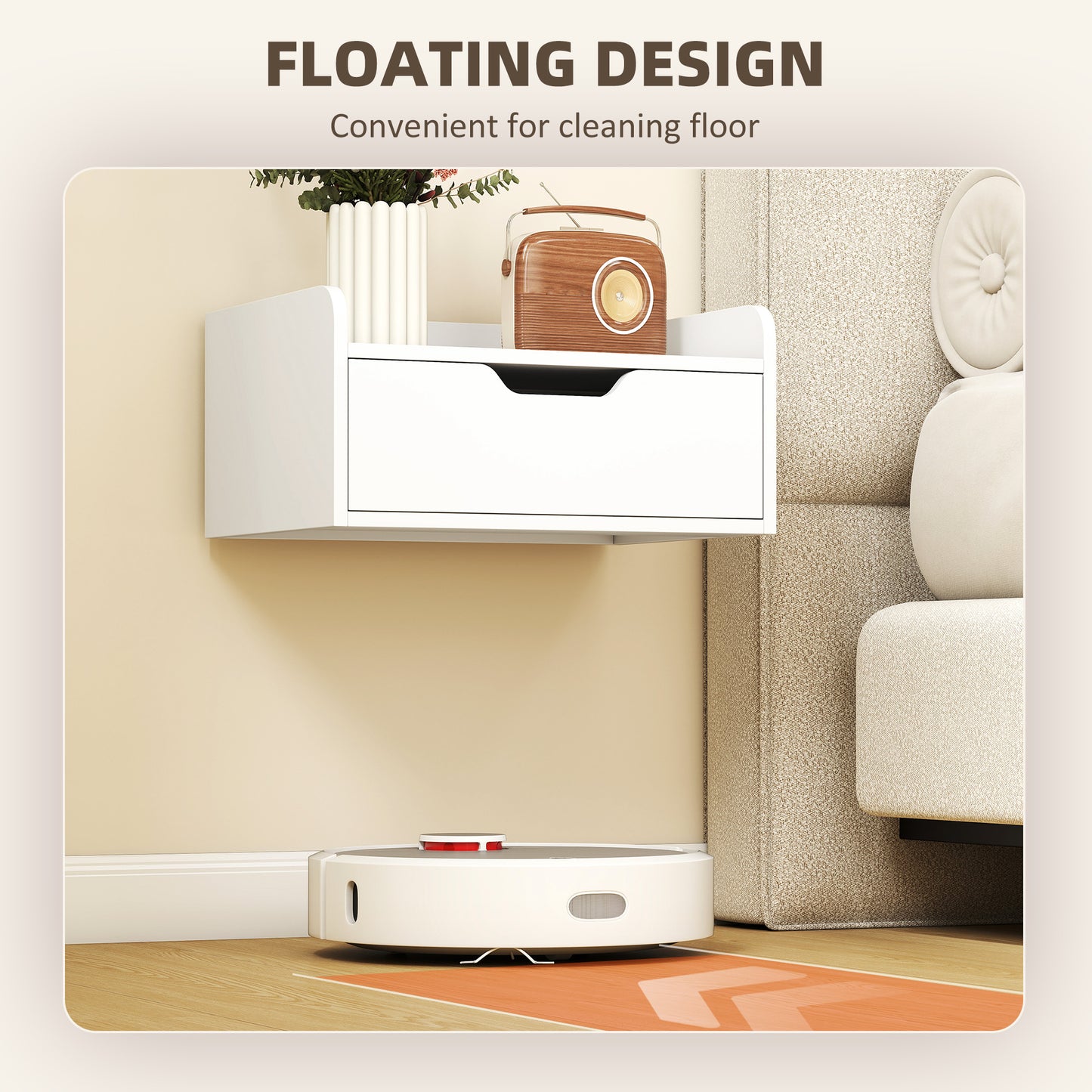 HOMCOM Floating Nightstands Set of 2, Wall Mounted Bedside Table with Drawer for Bedroom, White