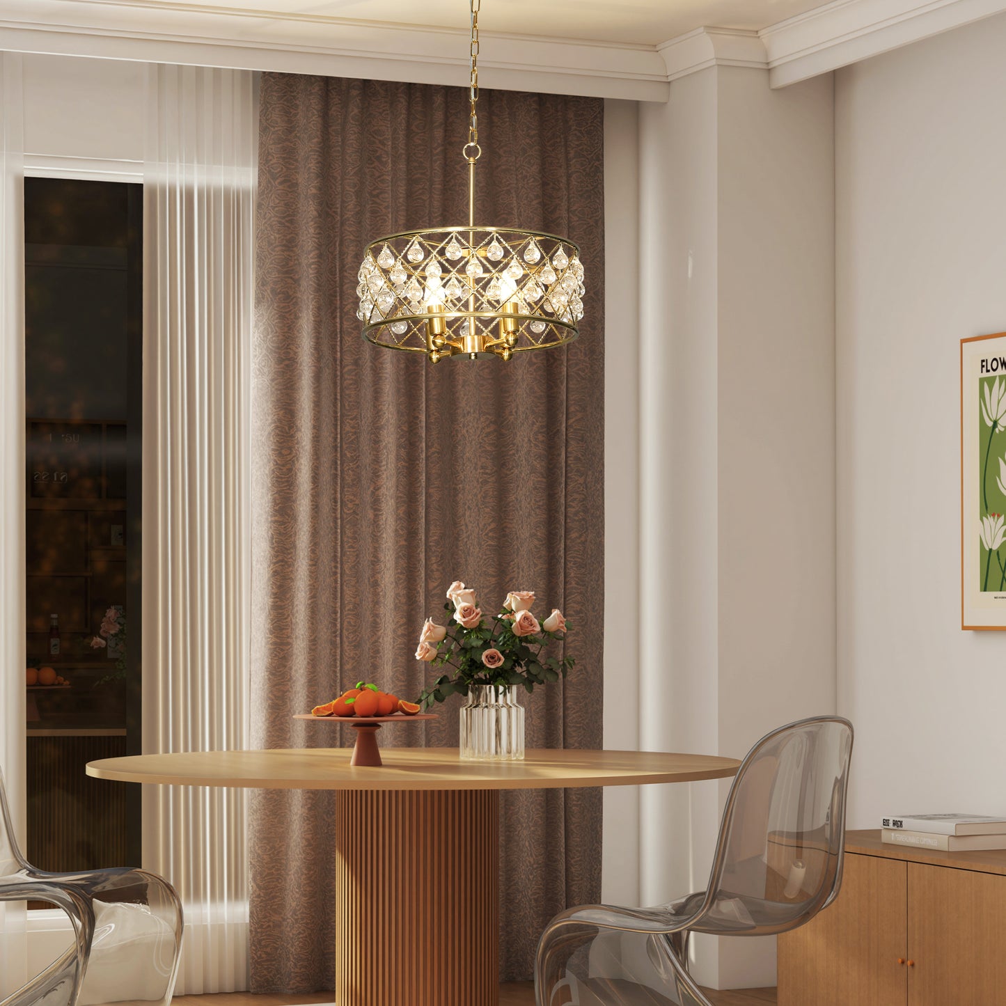 HOMCOM 51 Crystallite Four-Bulb Chandelier - Gold-Tone