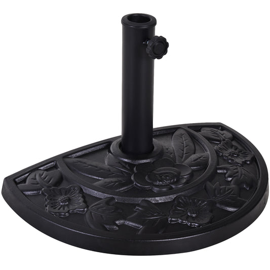 Outsunny 9kg Resin Parasol Base, Half Round Umbrella Stand with Floral Design for Garden, Outdoor, Suitable Umbrella Rod: Î¦3.8cm, Î¦4.8cm, Black