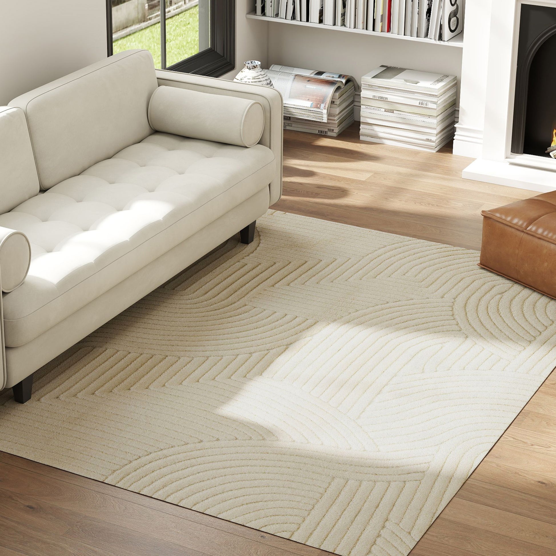 HOMCOM Modern Geometric Rug, Thick & Plush, Non-Slip, 230 x 160 cm, Cream, Living Room, Bedroom, Office