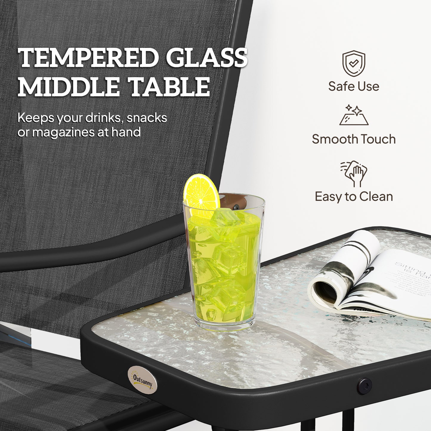 Outsunny Gliding Jack and Jill Seat, with Glass-Top Table - Black