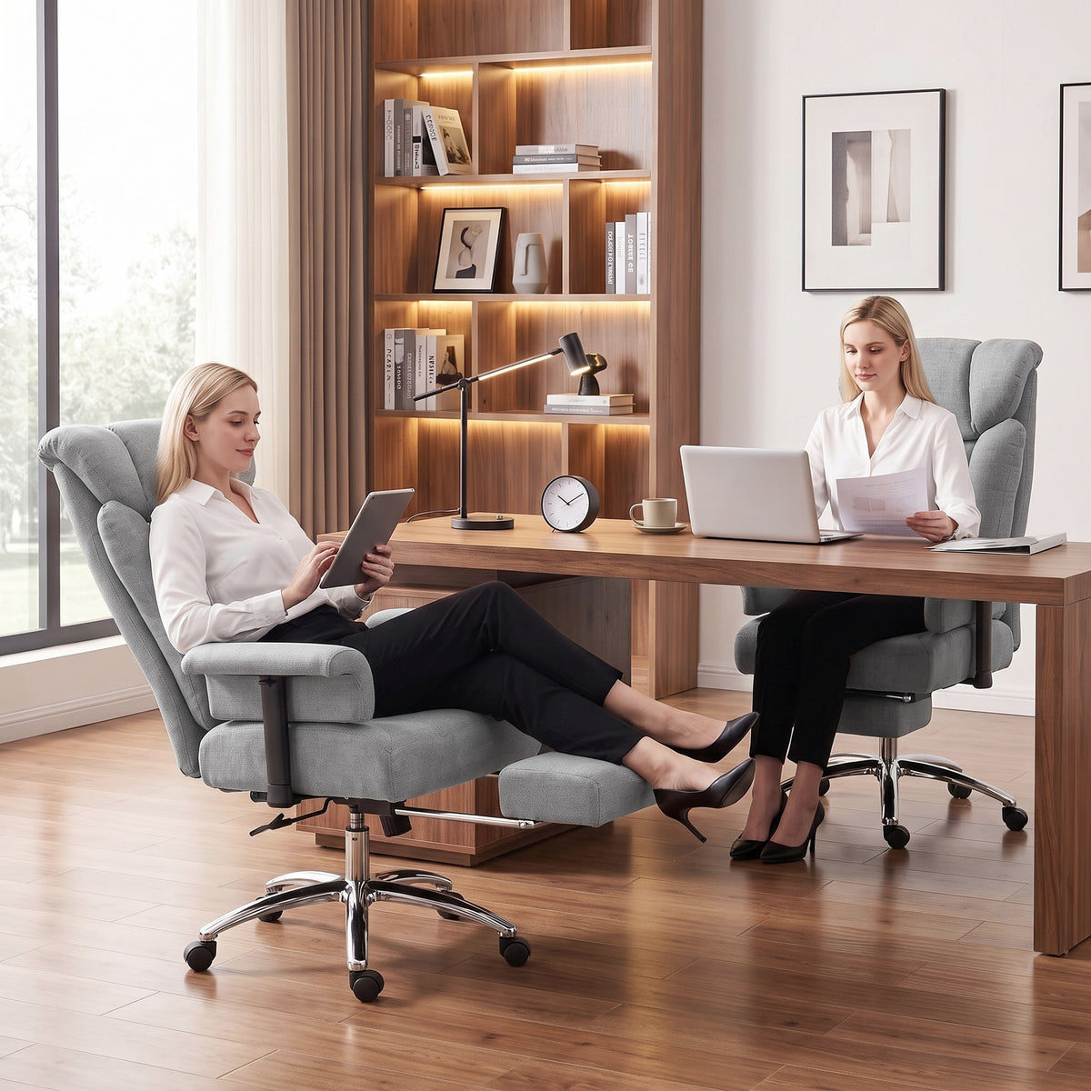 HOMCOM 250 kg Big and Tall Massage Office Chair with Heat, High Back, Height Adjustable Linen Executive Desk Chair, Grey