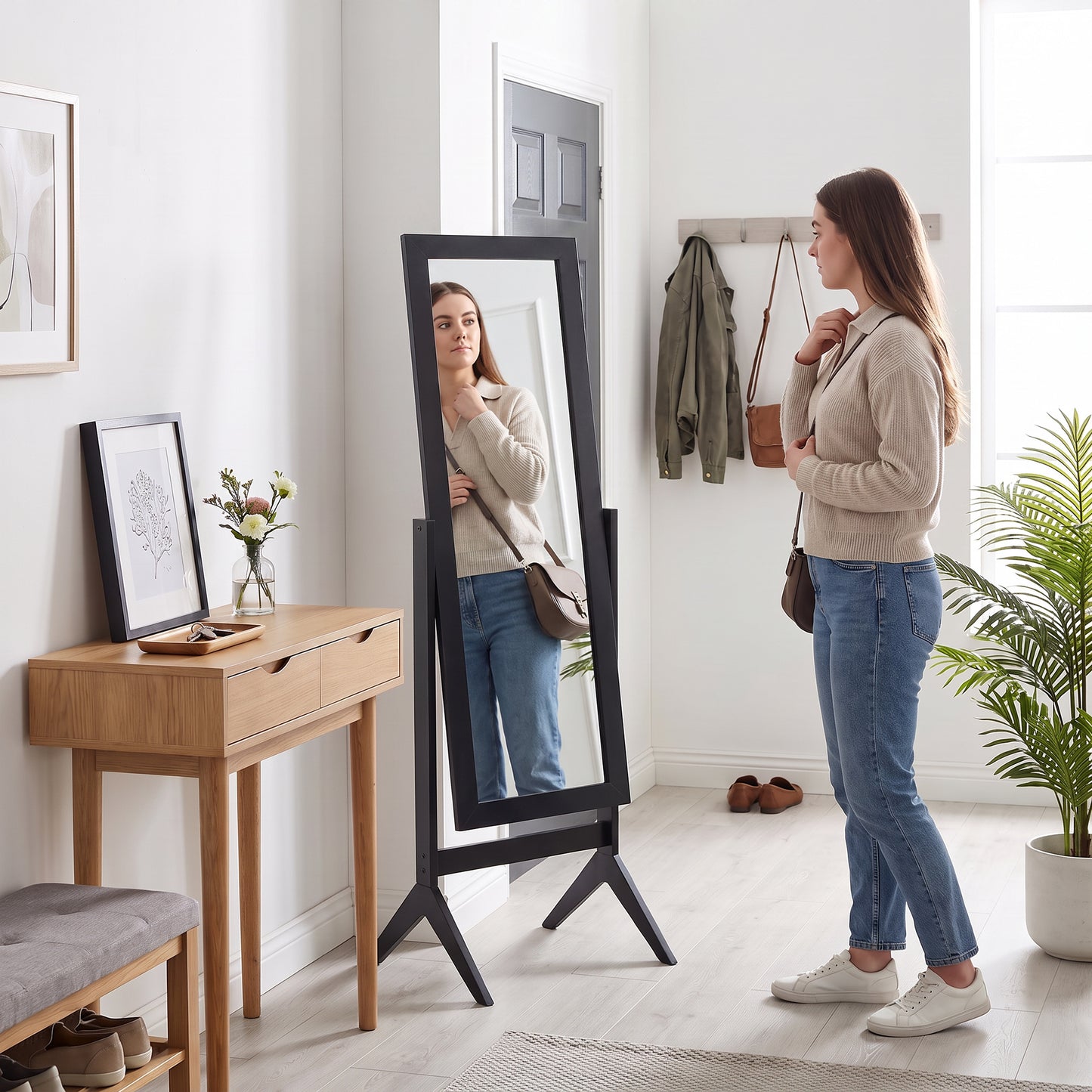HOMCOM Freestanding Adjustable Angle Dressing Mirror, Full Length Mirror for Bedroom, Living Room, 148 x 47 cm, Black