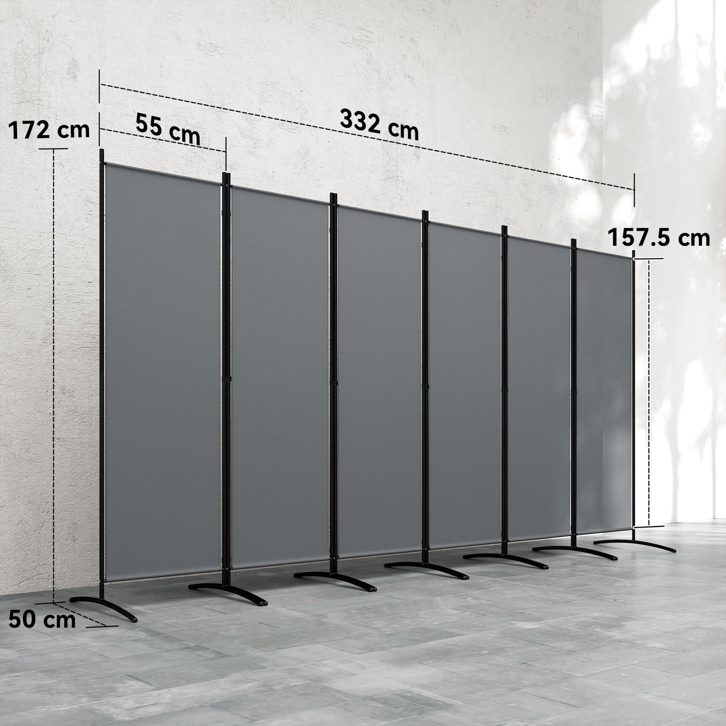 Outsunny 6 Panel Folding Room Divider Foldable Freestanding Garden Privacy Screen, 332 x 172 cm, Dark Grey