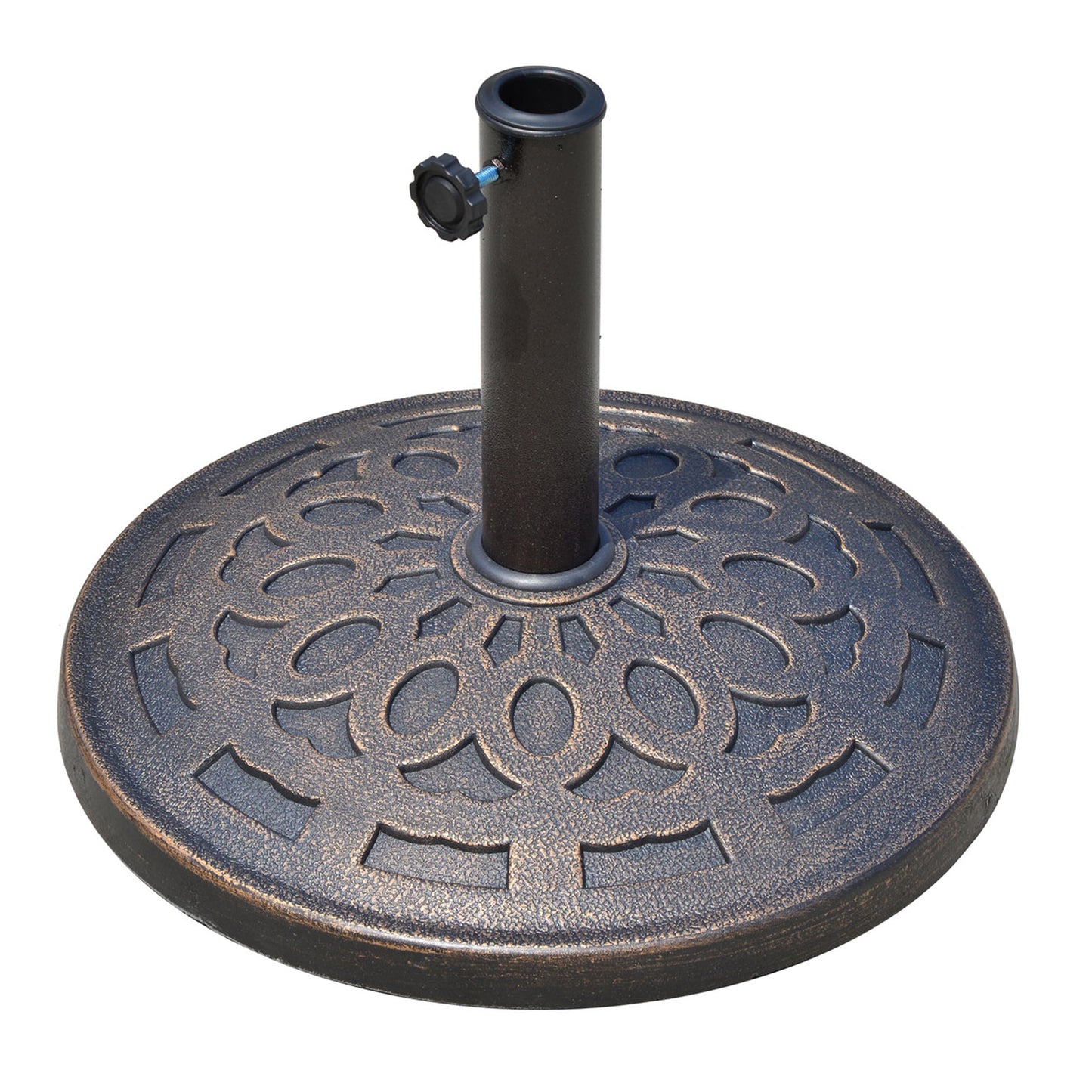 Outsunny 14kg Round Garden Parasol Base Holder Decorative Resin Market Umbrella Stand with Adjustable Coupler, Bronze Default Title