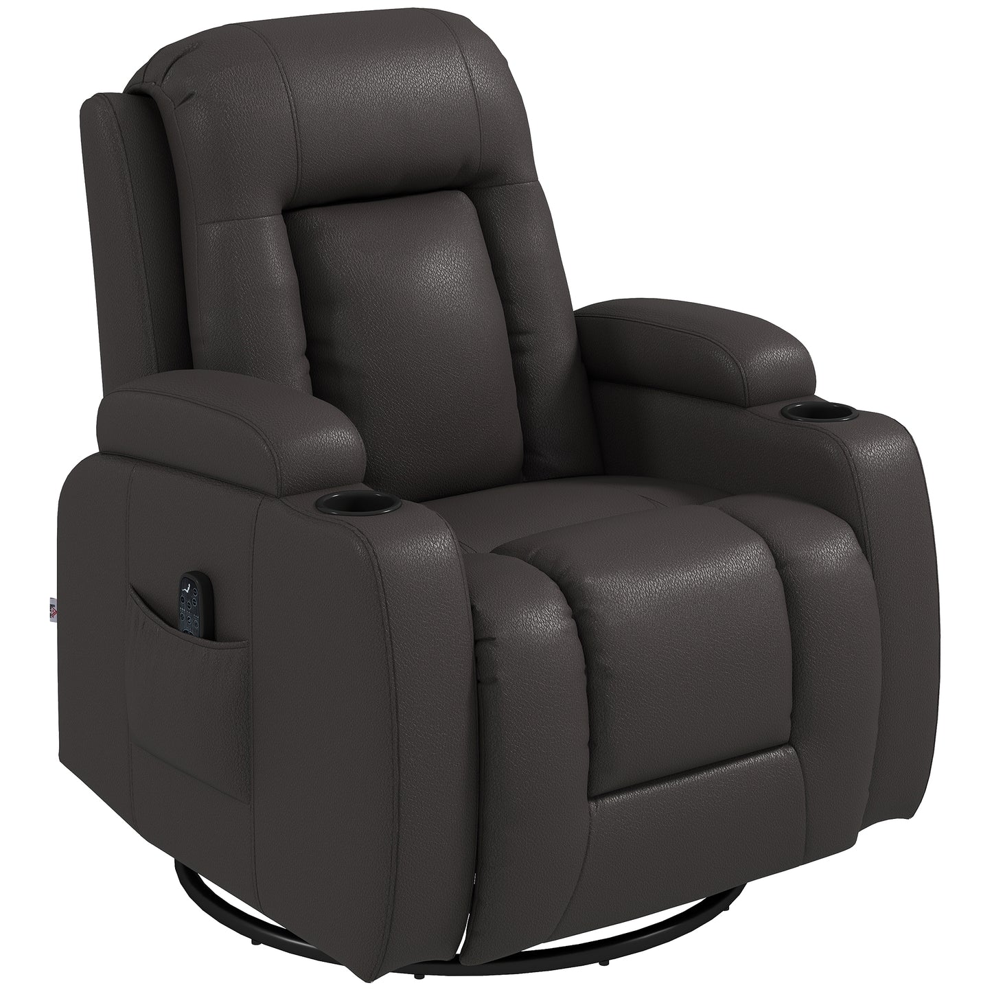 HOMCOM PU Leather Recliner Chair, Recliner Armchair with Extended Footrest, Cup Holders and Side Pockets, Dark Brown
