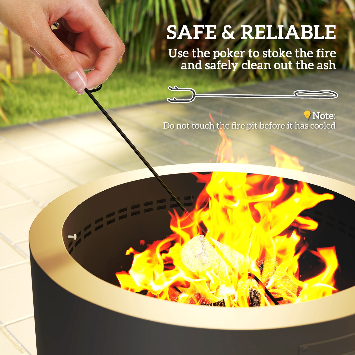Outsunny Outdoor Round Fire Pit with Lid and Fire Poker - Black