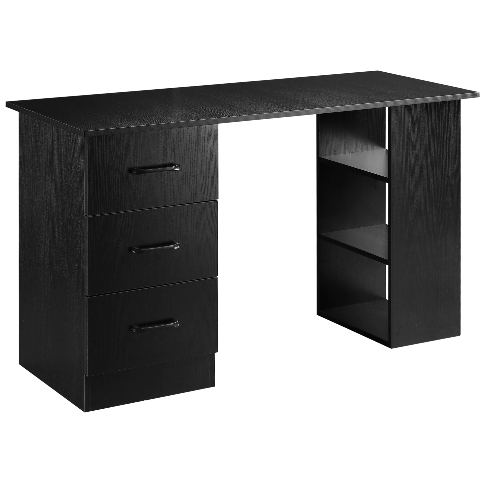 HOMCOM Computer Desk with Drawers, Home Office Desk, Writing Table, PC Workstation with 3 Storage Shelves for Working, Study, 120 x 49 x 72 cm, Black