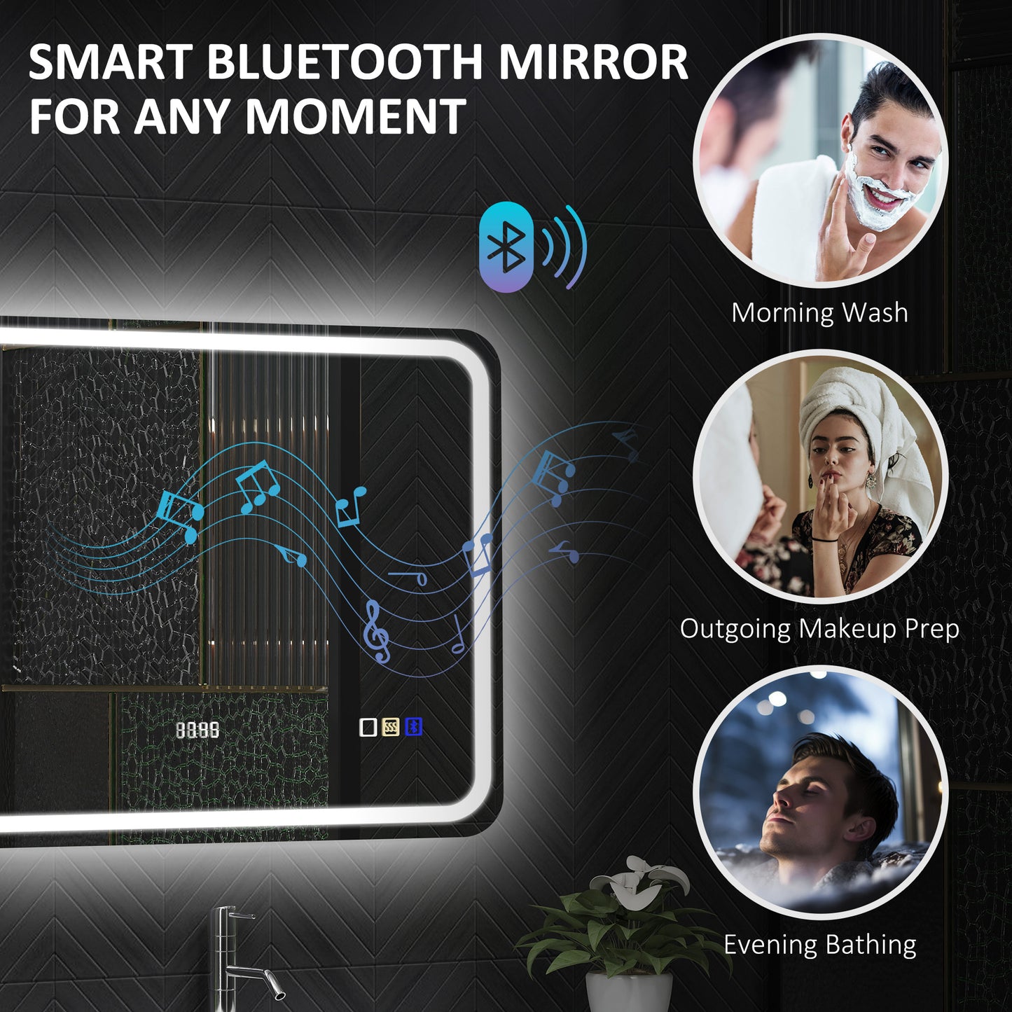 HOMCOM 80 x 60 cm Bluetooth Bathroom Mirror - Silver-Tone
