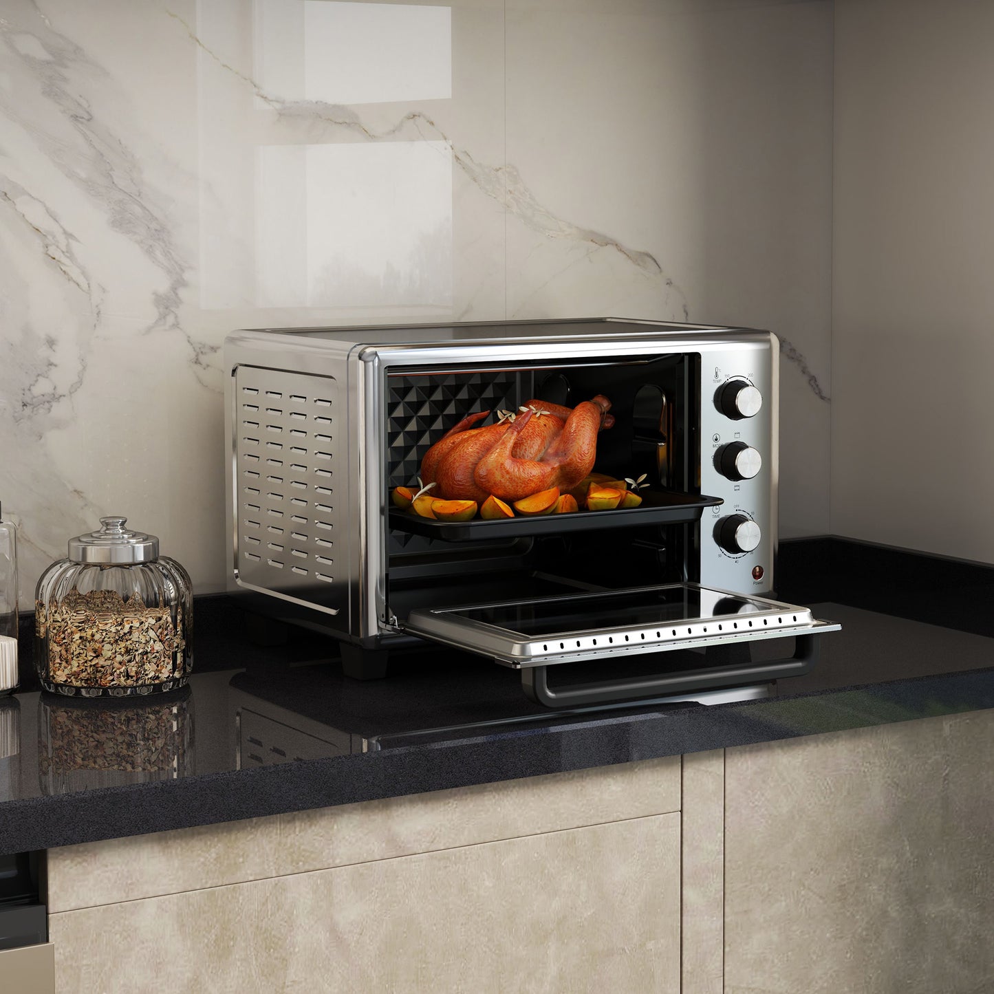 HOMCOM 30L 60-230â„ƒ Mini Electric Oven, with Accessories - Silver Tone