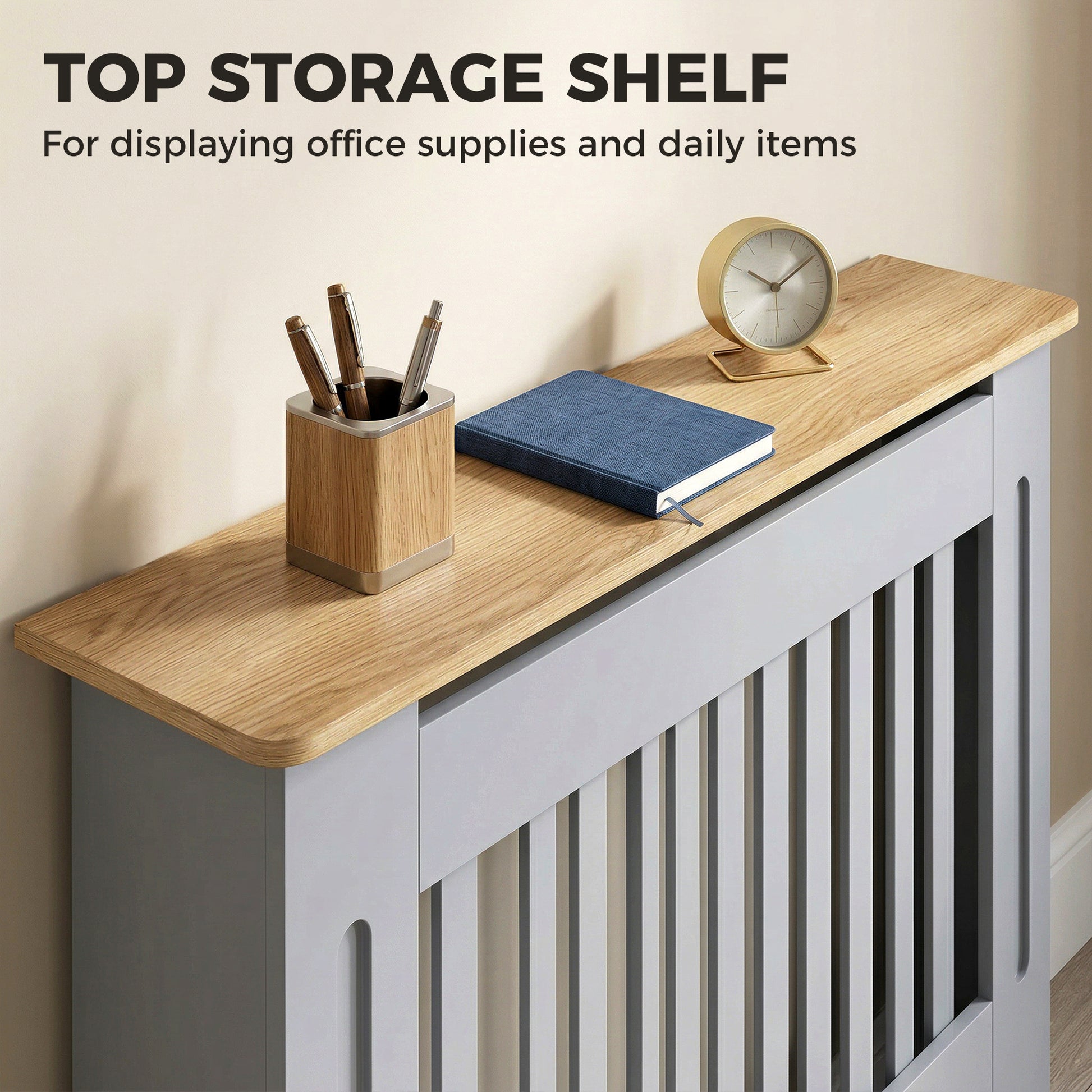 HOMCOM Slatted Radiator Cover, Painted Cabinet with Line Grill Design, 112L Ã— 19W Ã— 81H cm, Grey