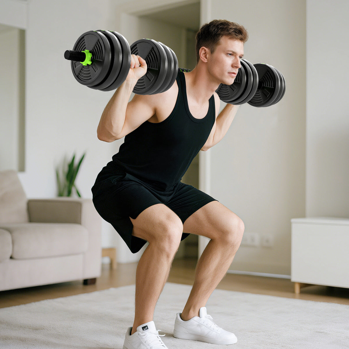 SPORTNOW 20 kg 3-in-1 Adjustable Dumbbell & Barbell Set with EZ Bar, Connecting Rod and Non-Slip Grip for Home Gym, Green