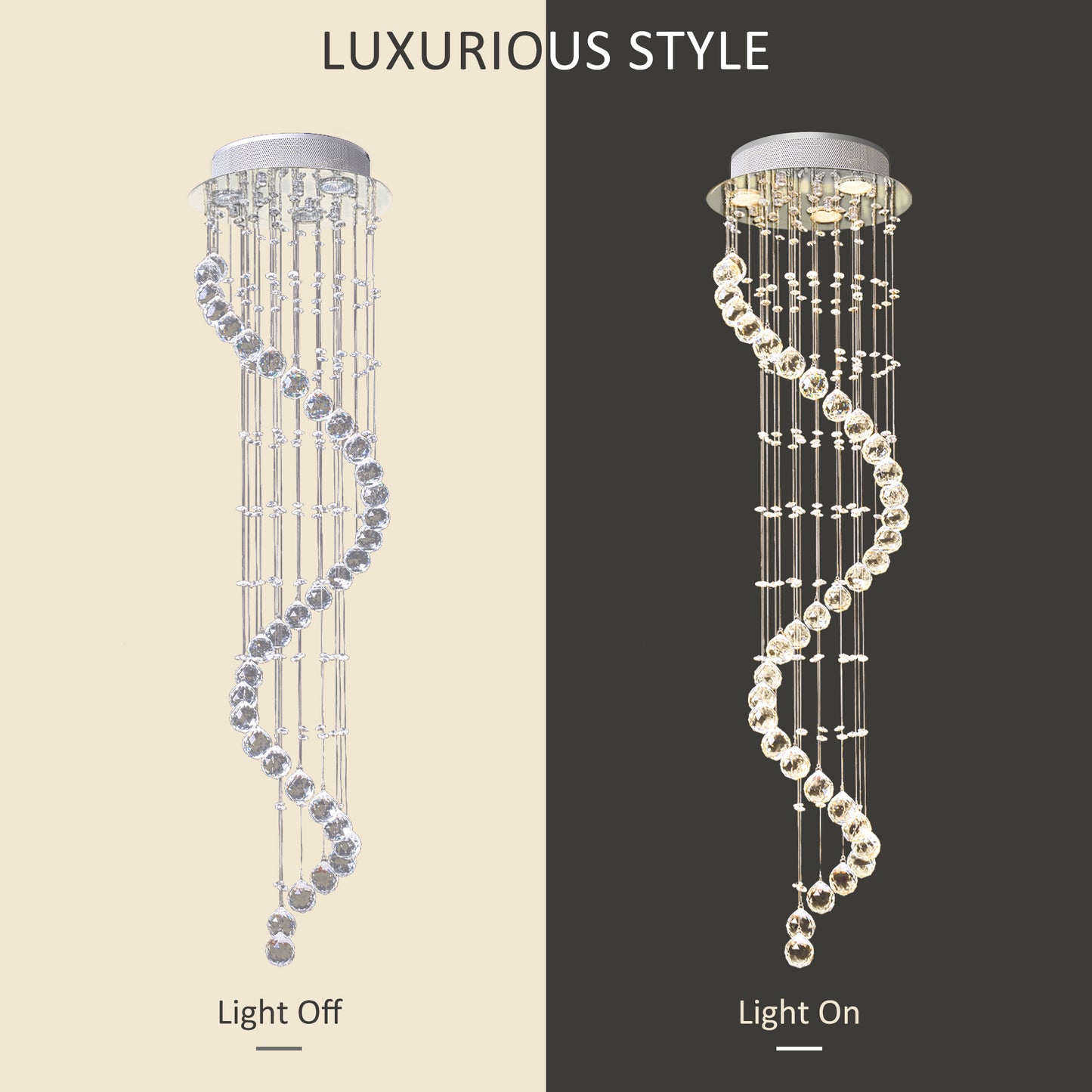 HOMCOM Modern Crystal Chandelier Ceiling Light Pendant Lamp Chrome Finish Glass Droplets New, Ð¤30 x 120cm