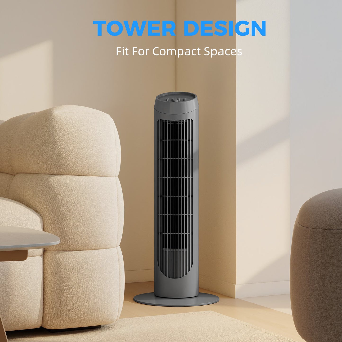 HOMCOM Tower Fan for Bedroom Cooling, 75cm Electric 70Â° Oscillating with 3 Speed Settings, Standing Floor Fan, Grey