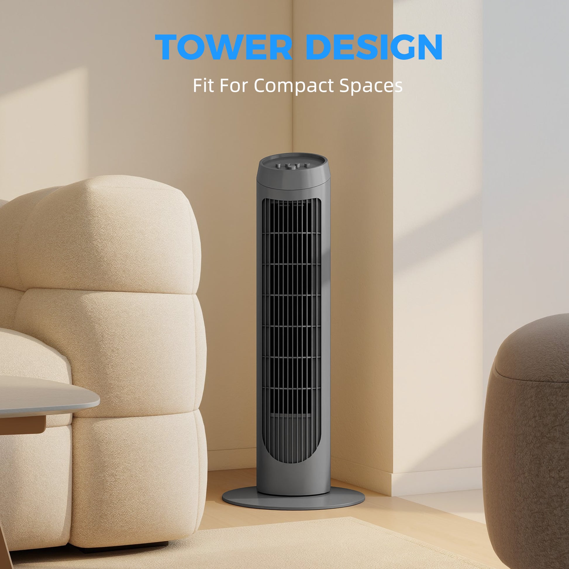 HOMCOM Tower Fan for Bedroom Cooling, 75cm Electric 70Â° Oscillating with 3 Speed Settings, Standing Floor Fan, Grey