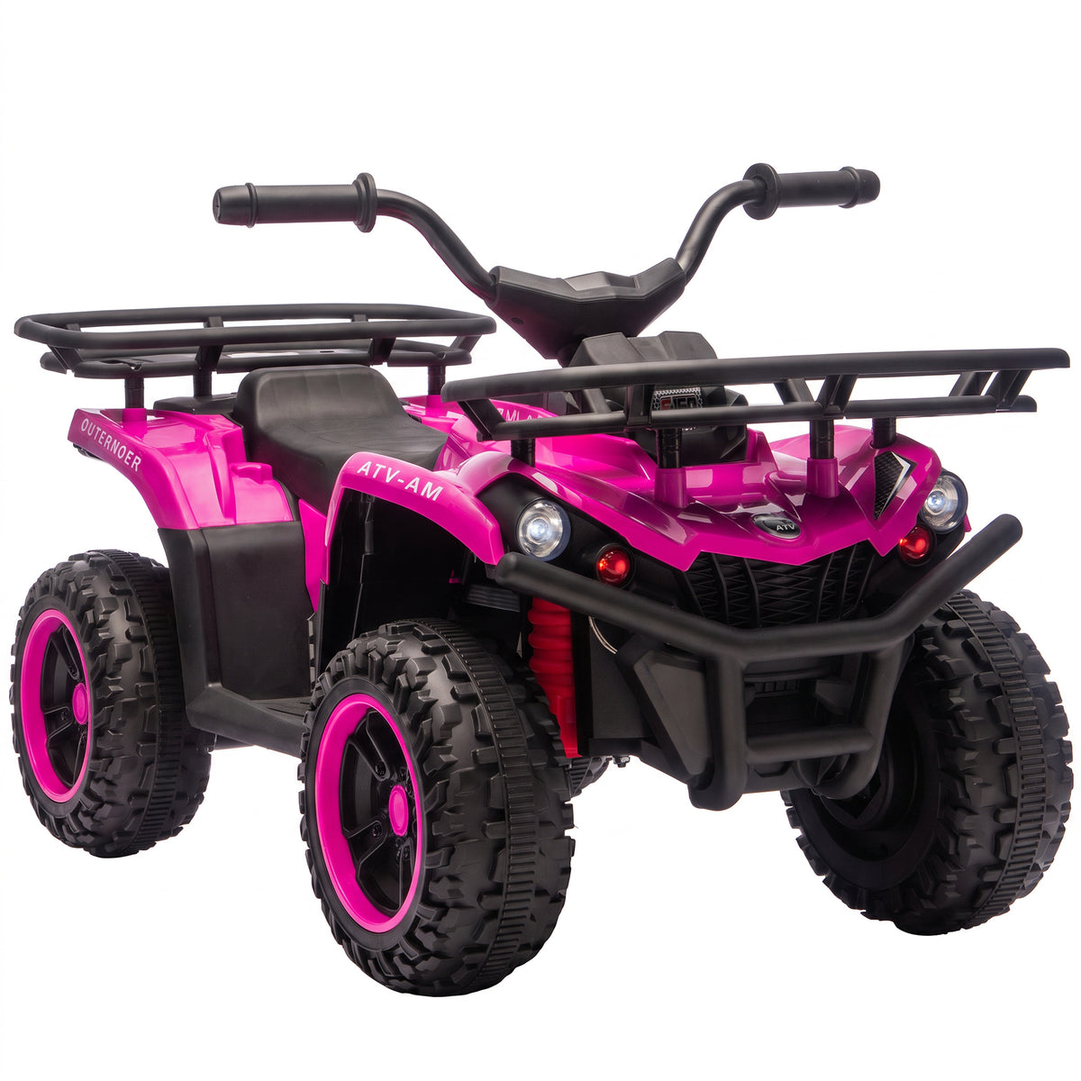 AIYAPLAY 12V Kids Electric Quad Bike, Ride on ATV with Dual Motors, Soft Start, Storage, Music, Lights for 3-8 Years, Pink Default Title