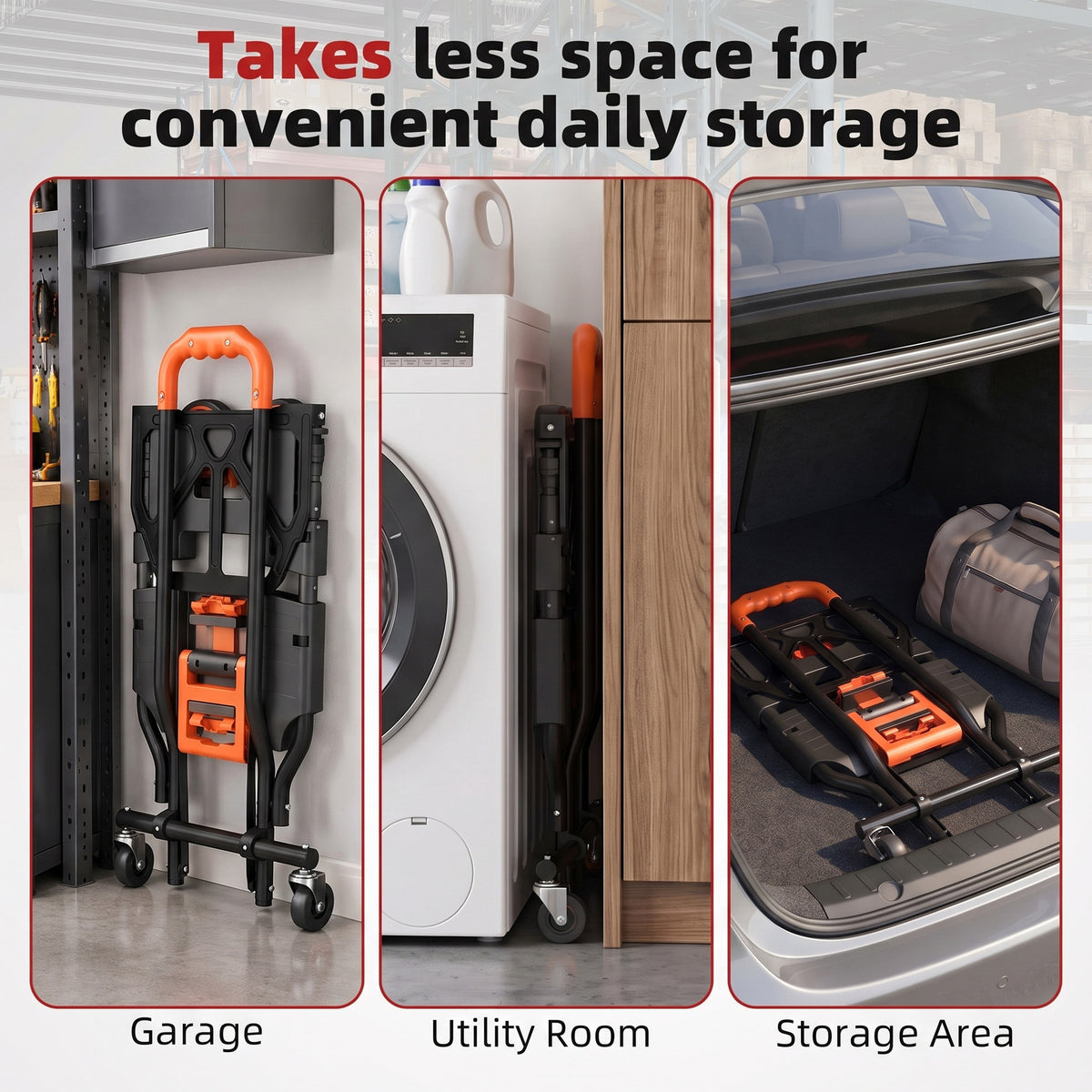HOMCOM Steel 2-in-1 Folding Hand Truck on Wheels, Foldable Trolley with Foldable Base, 120kg, Black and Orange