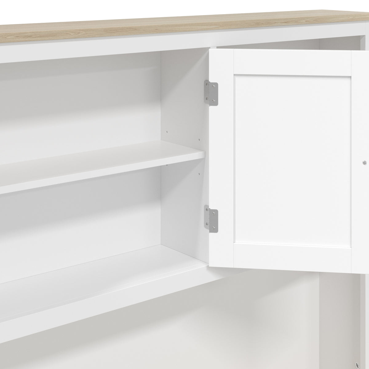 HOMCOM Pantry Cabinet with Charging Station, Microwave Stand, Rubbish Bin Cabinet, Adjustable Shelves, Barn Style Doors, White