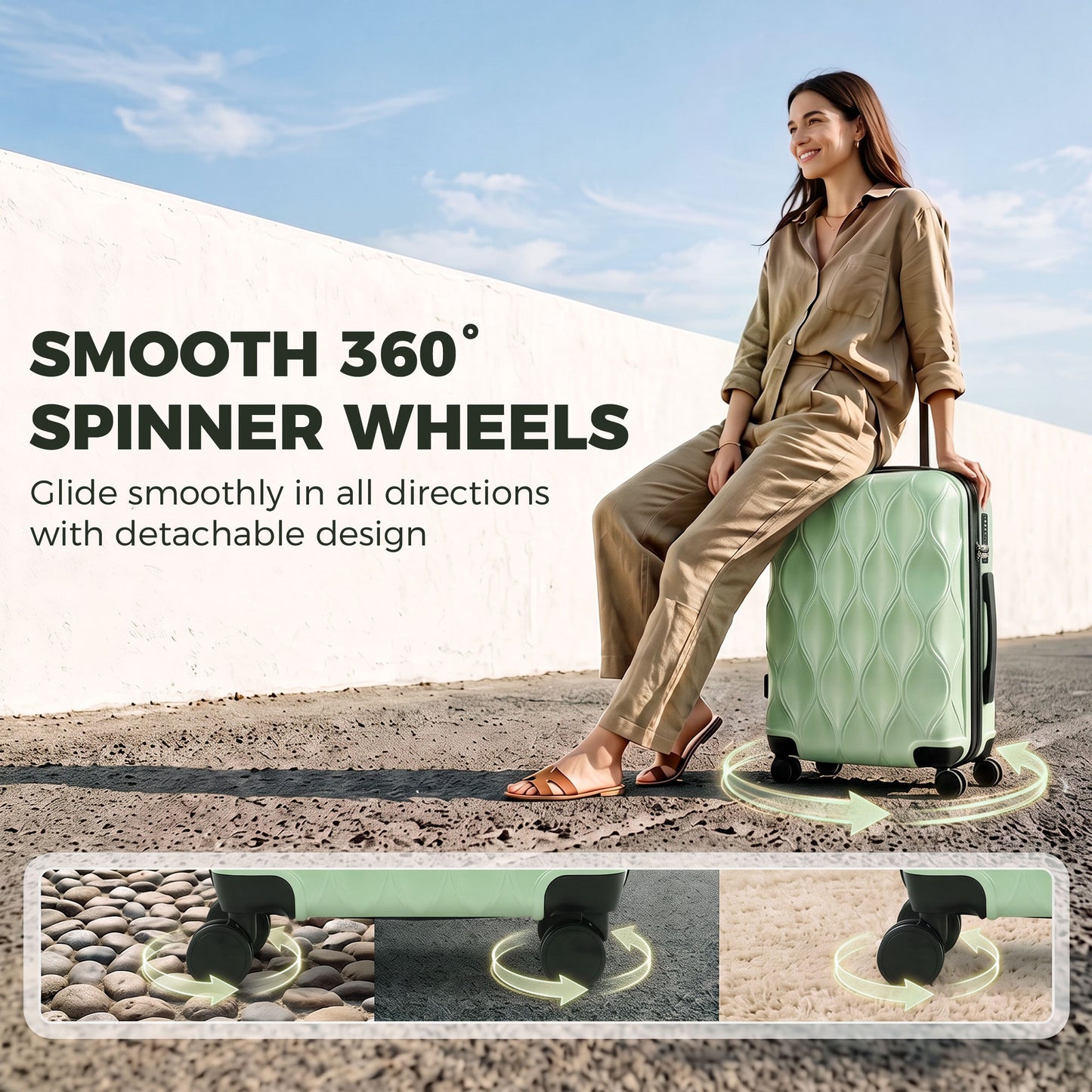 HOMCOM 56cm 41L Suitcase, Lightweight ABS Hard Shell Carry On Luggage with TSA Lock, Spinner Wheels, Telescopic Handle, Green