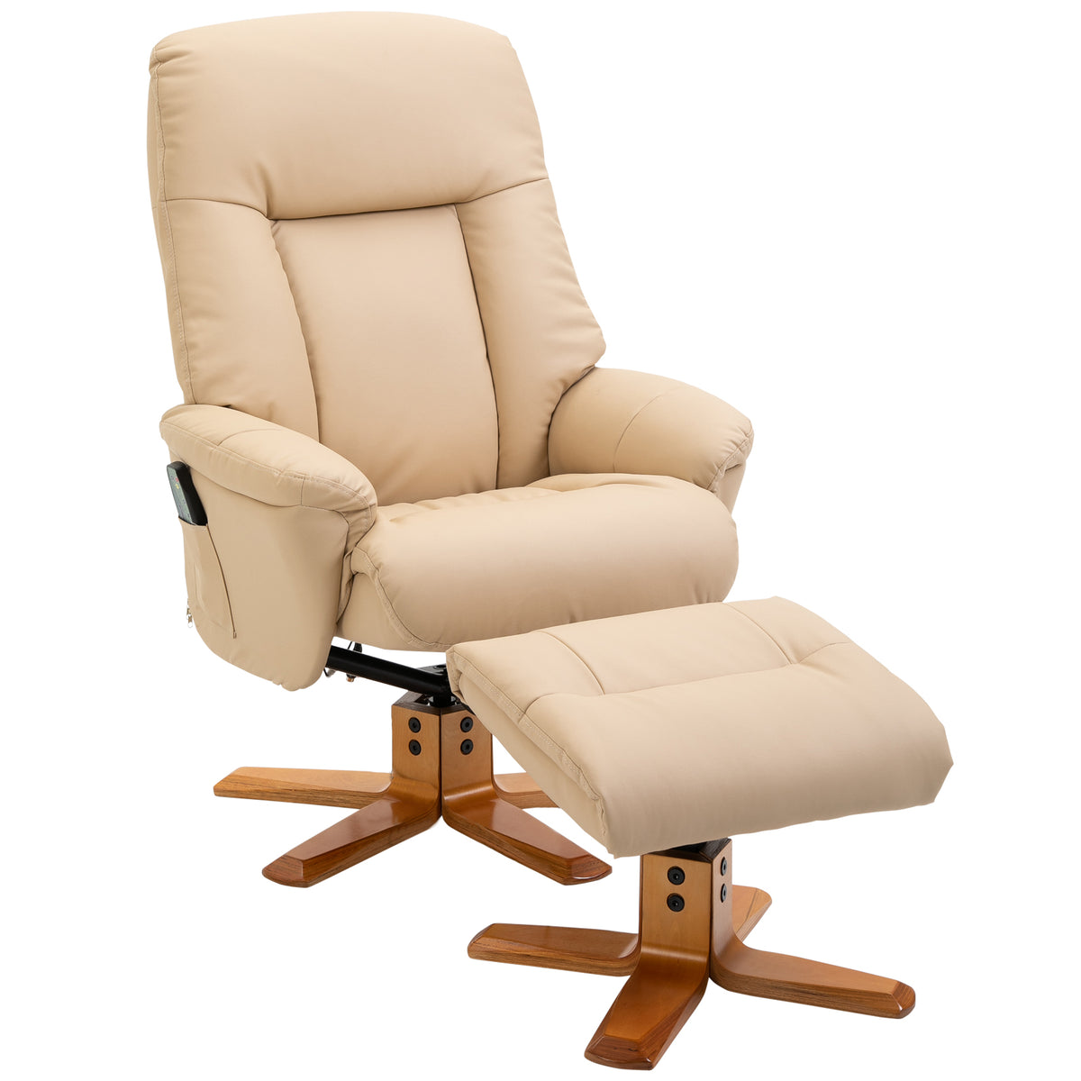 HOMCOM 10-Point Massage Sofa Armchair Chair PU Leather W/ Footrest Stool Heat Recliner Beige