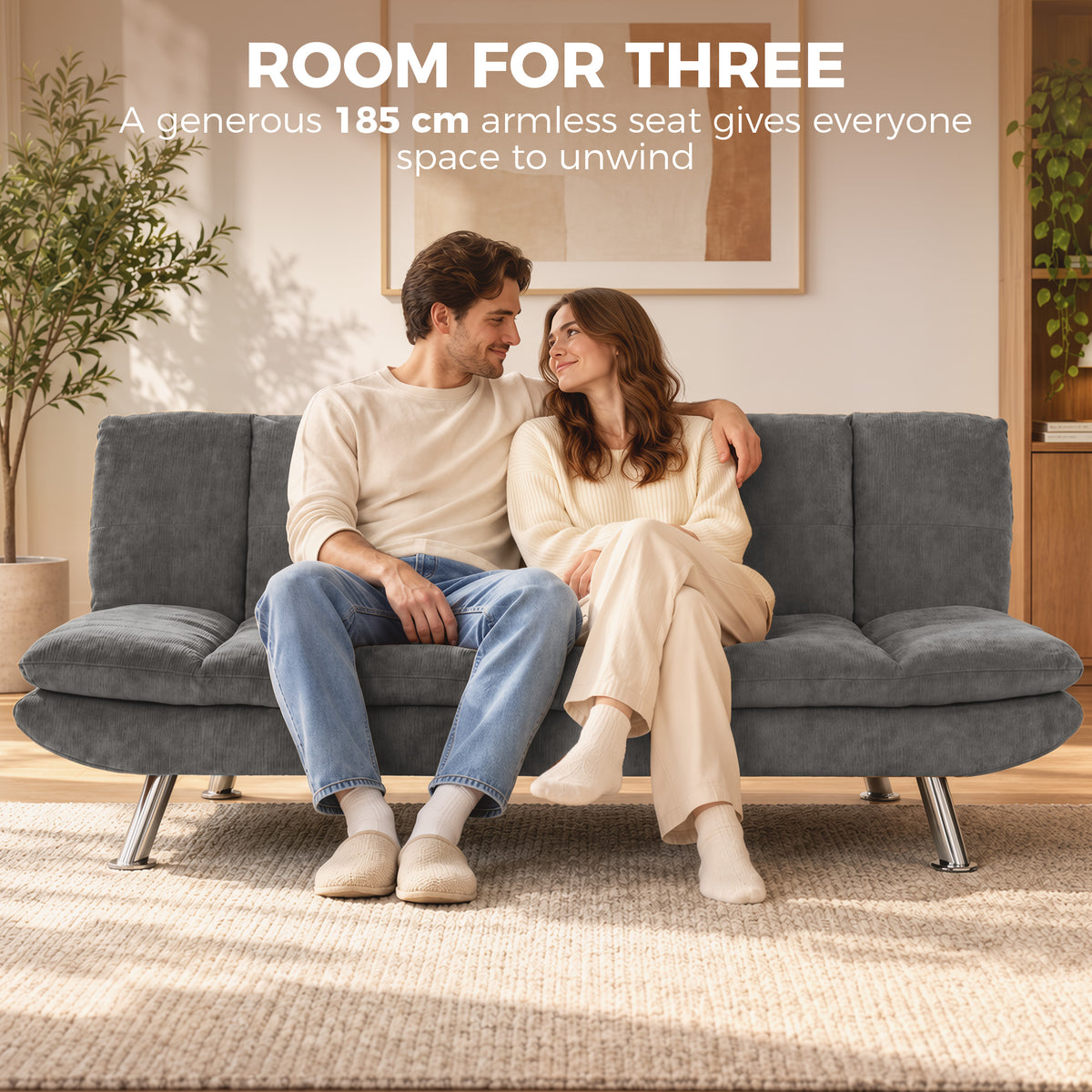 HOMCOM Convertible Sofa Bed, 3 Seater Futon Sofa with Adjustable Backrest, Wide Seat for Living Room, Small Space, Grey