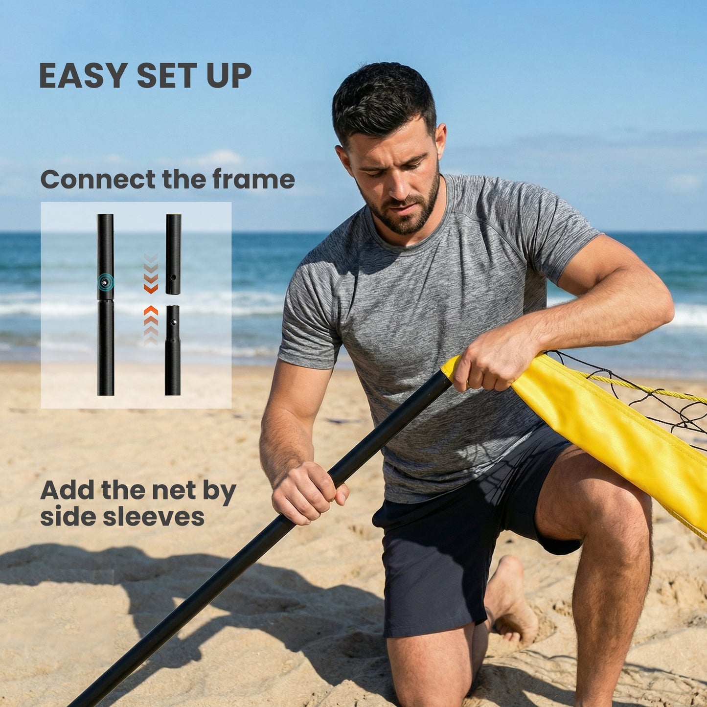 SPORTNOW Portable Volleyball Net Set with Adjustable Height Steel Poles, Volleyball, Boundary Line and Carrying Bag for Beach