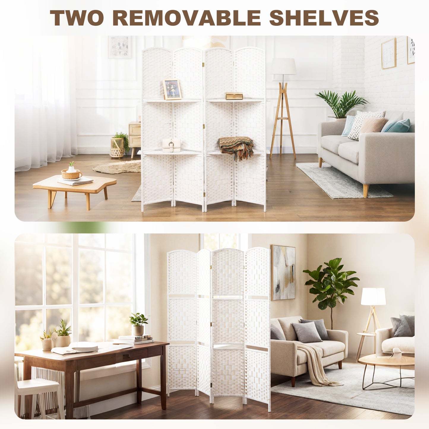 HOMCOM Freestanding Privacy Screen, 4 Panel Folding Room Divider for Living Room, Bedroom and Office, 160 x 170cm, White