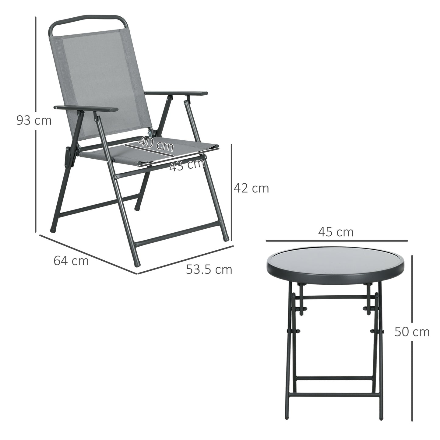 Outsunny Three-Piece Garden Seat Set, with Glass-Top Table - Light Grey