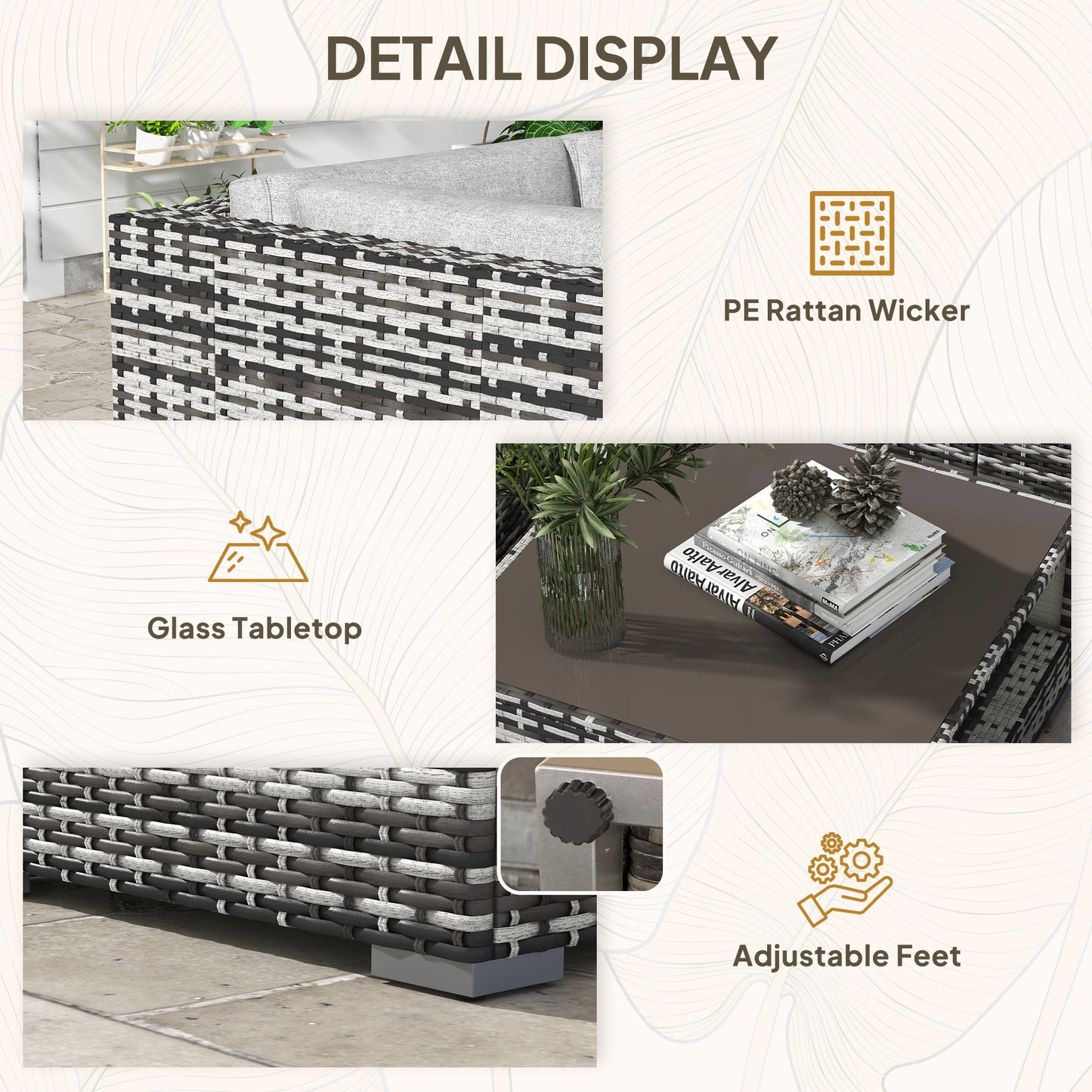 Outsunny Seven-Piece Rattan Patio Furniture Set, with Cushions - Grey