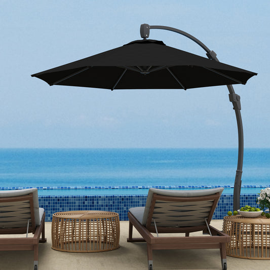 Outsunny 3(m) Garden Cantilever Parasol, Round Overhanging Umbrella with Crank Handle, Cross Base, Aluminium Frame and 360Â° Rotation, Banana Patio Umbrella for Outdoor Sun Shade, Black