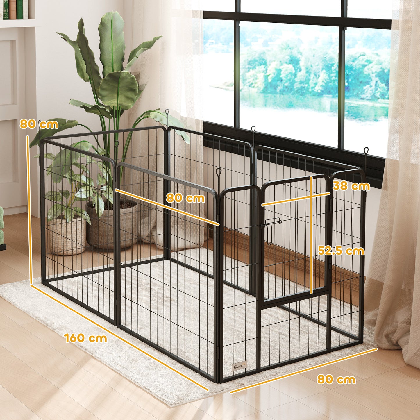 PawHut 6 Panels Dog Playpen, Portable Detachable Puppy Pen with Door, for Medium Dogs, 80cm High, Grey