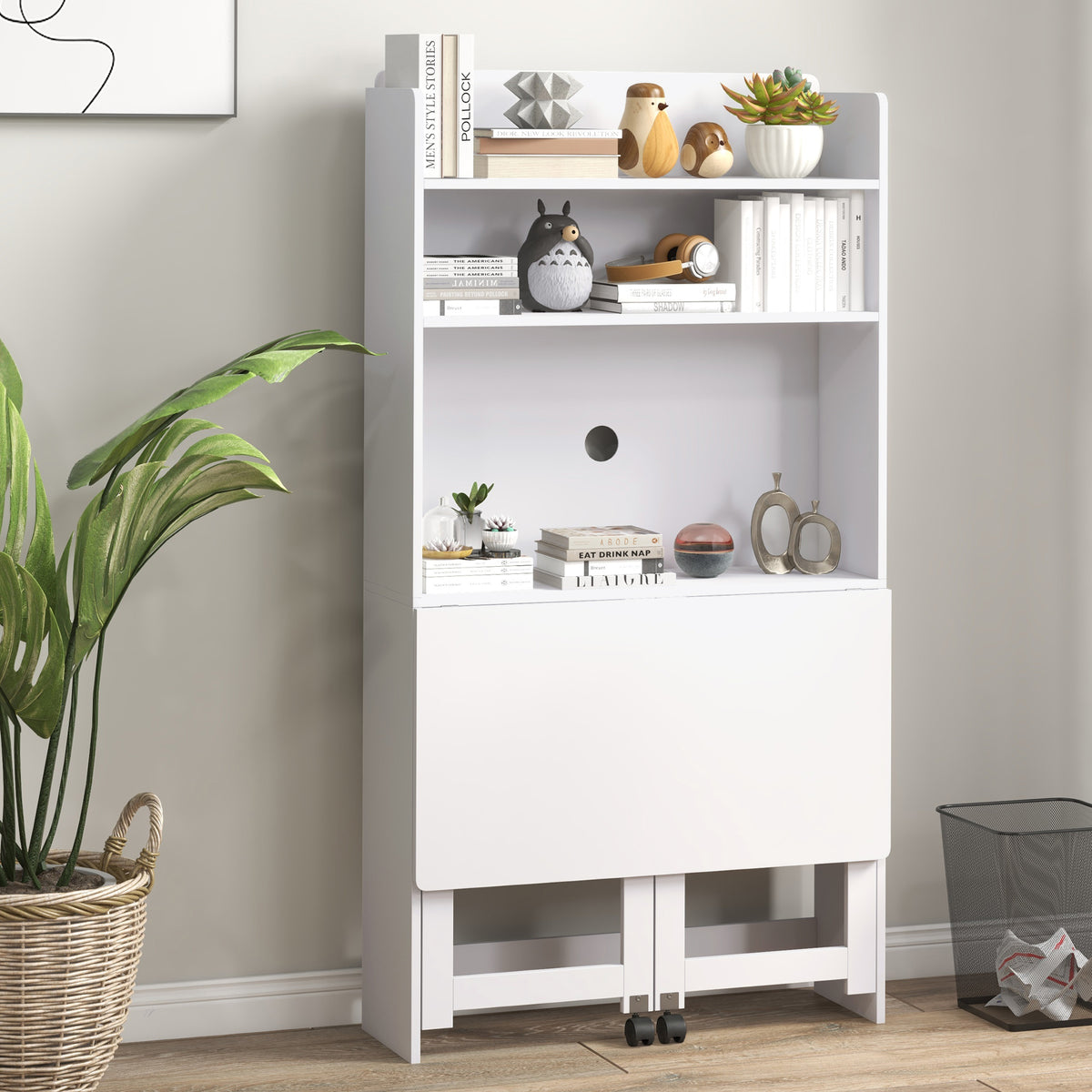 HOMCOM Foldable Desktop, Computer Desk with Storage Shelves, 80 x 69 x 155 cm, White