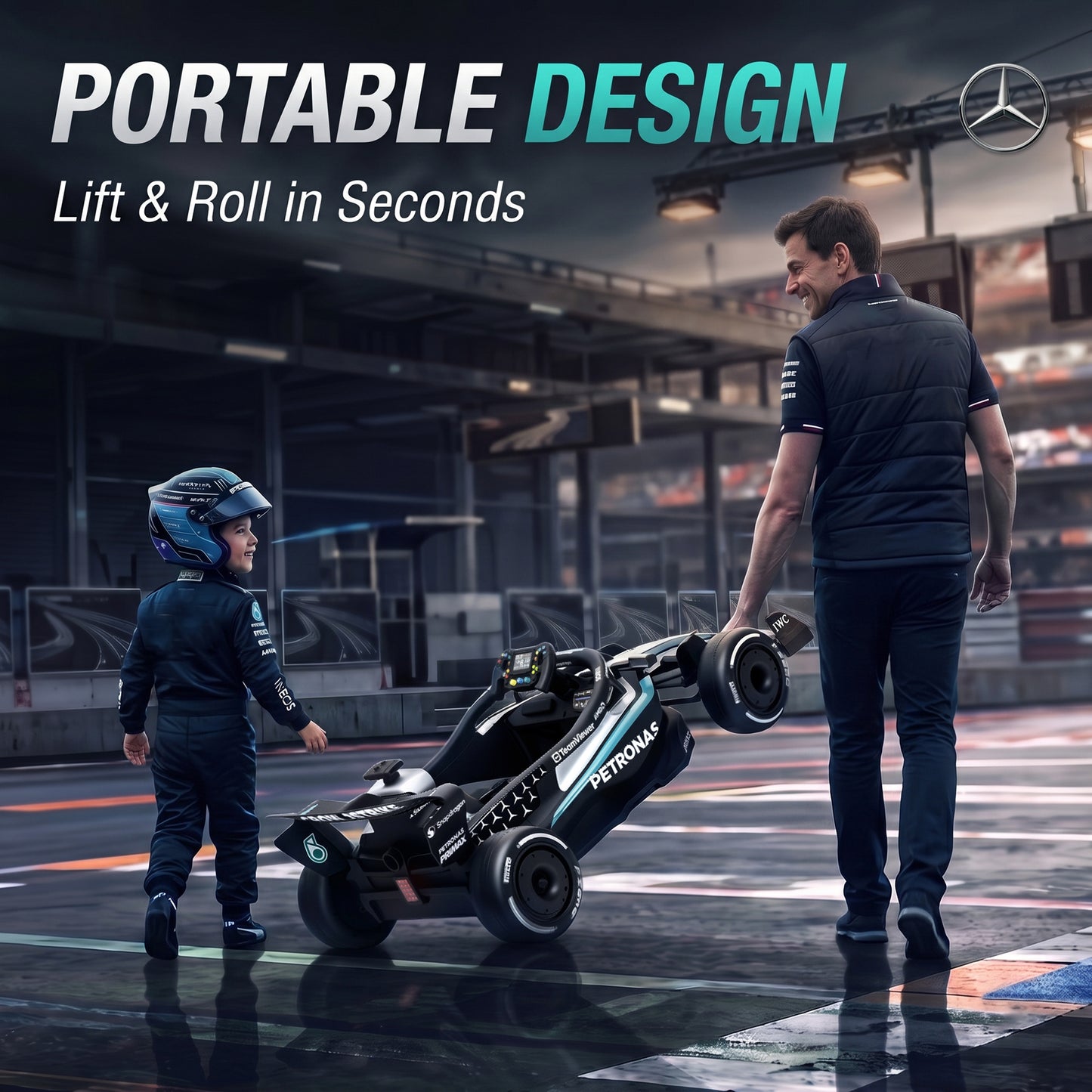 AIYAPLAY Licensed Mercedes-AMG PETRONAS F1 12V Electric Go Kart for Kids with Remote, Rear Suspension, Soft Start and 3 Speeds