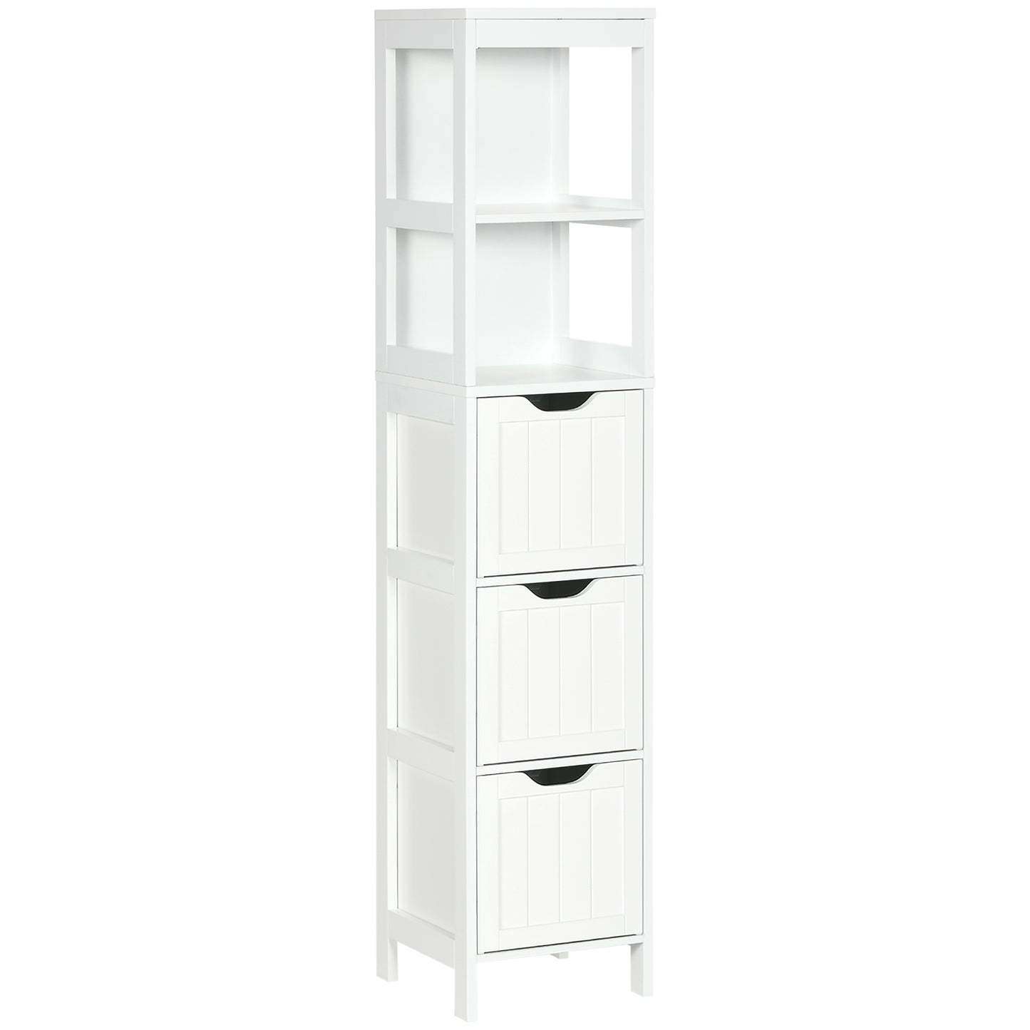 HOMCOM Narrow Floor Cabinet, Bathroom Cabinet with 3 Drawers and 2 Open Shelves, 30W x 30D x 141.6Hcm, White Default Title