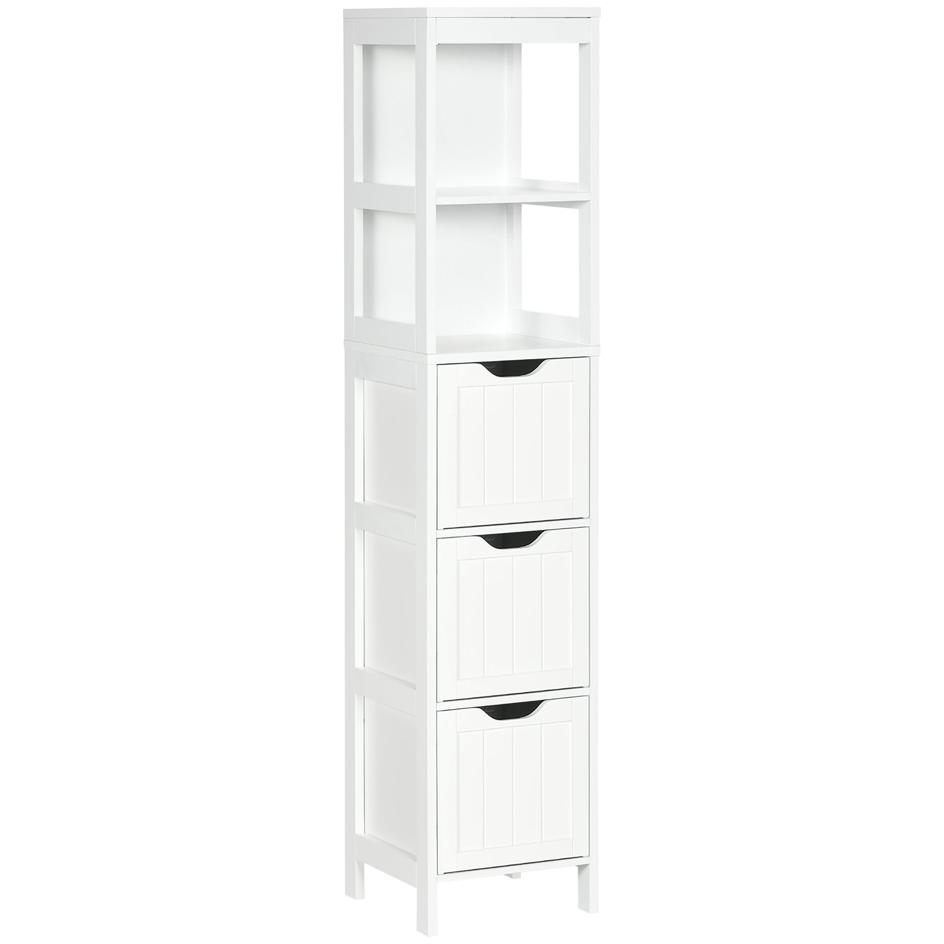 HOMCOM Narrow Floor Cabinet, Bathroom Cabinet with 3 Drawers and 2 Open Shelves, 30W x 30D x 141.6Hcm, White Default Title