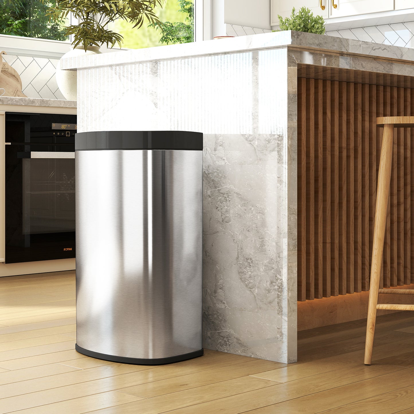 HOMCOM 55L Sensor Bin with Soft-Close Lid, Automatic Touchless Motion Sensor Kitchen Bin with Fingerprint Resistant Stainless Steel for Hygienic Gyms, Home Office Use, Silver Tone