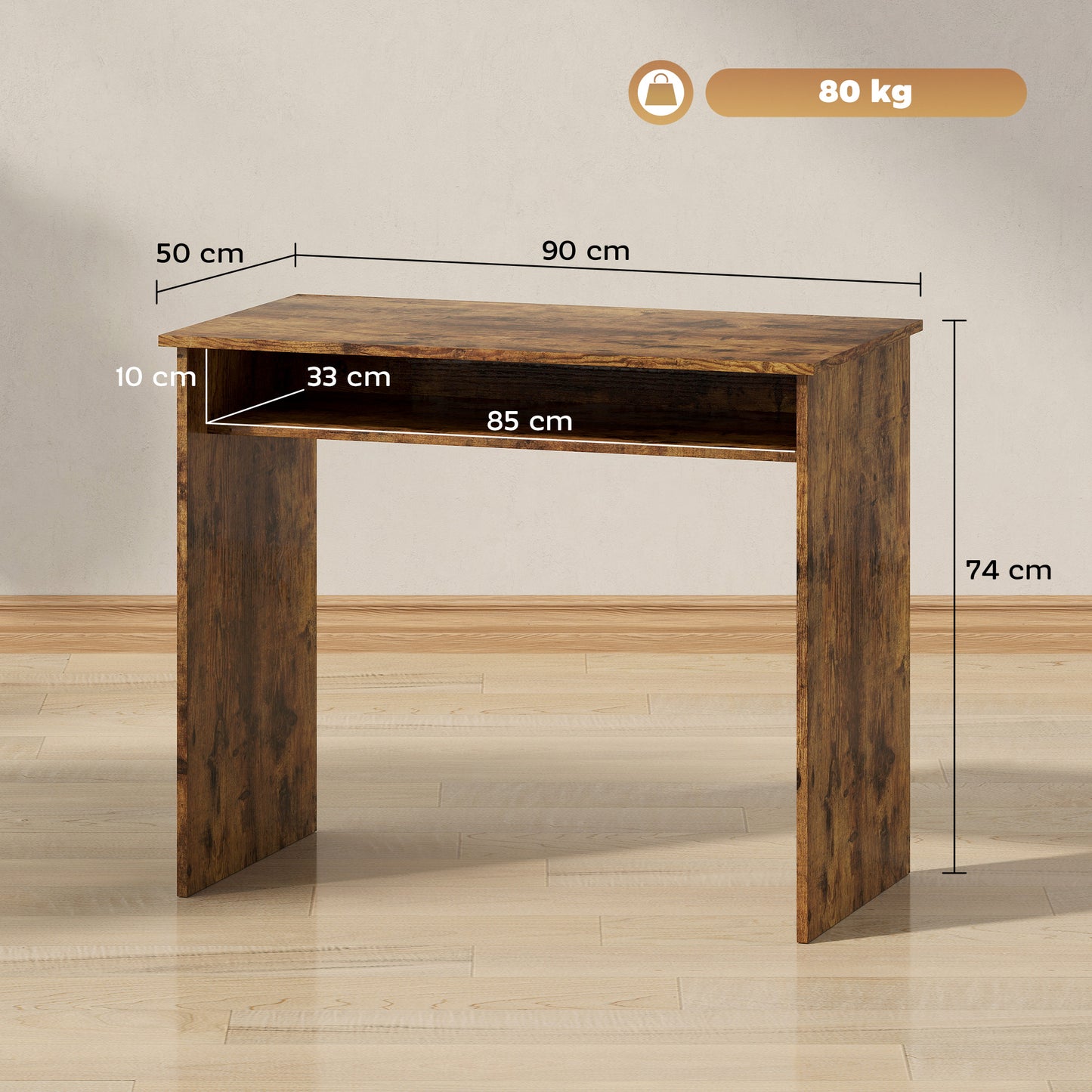 HOMCOM Boxy Work Desk, with Shelf - Wood-Effect