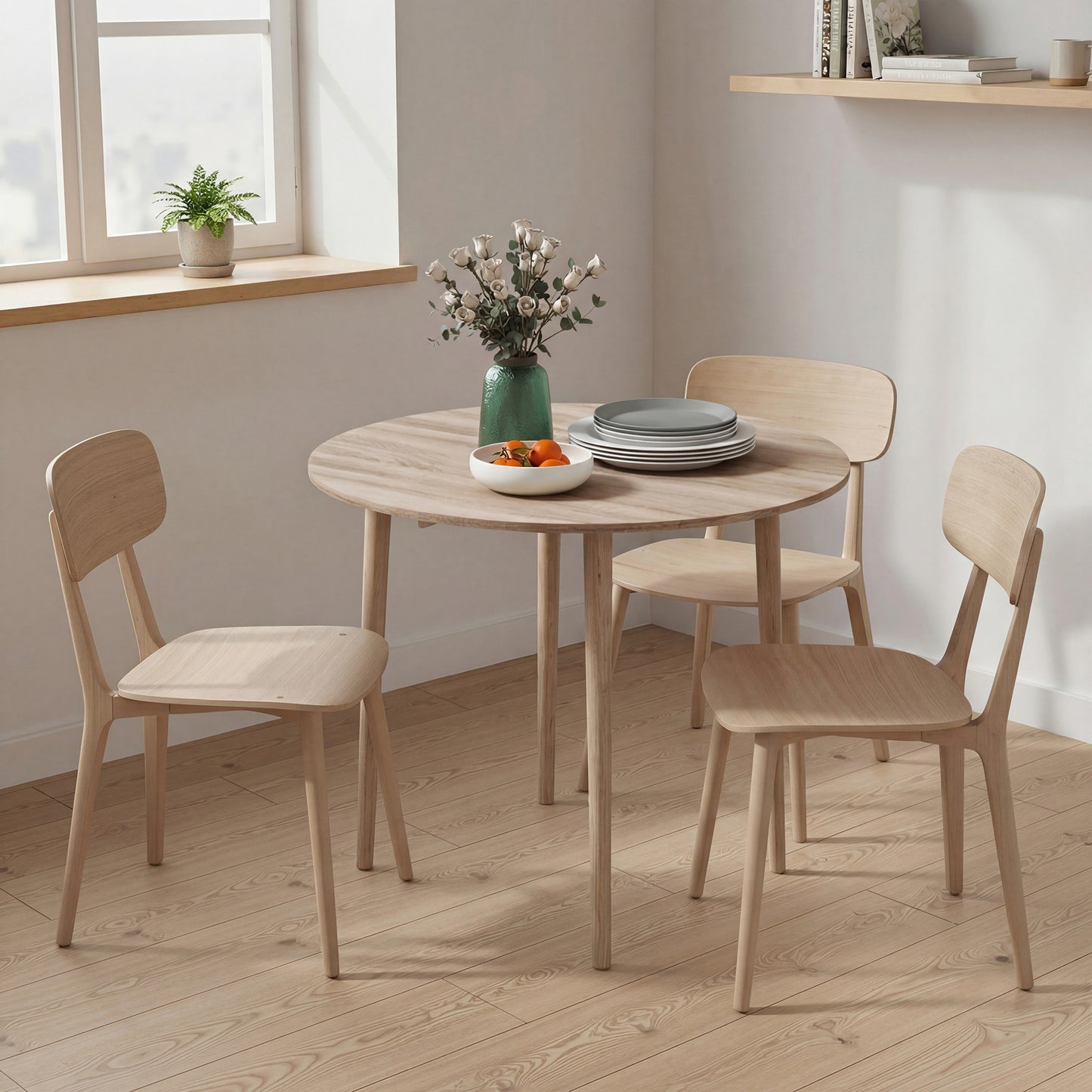 HOMCOM Folding Dining Table for 4, Round Drop Leaf Table, Modern Space Saving Small Kitchen Table with Wood Legs for Dining Room, Natural