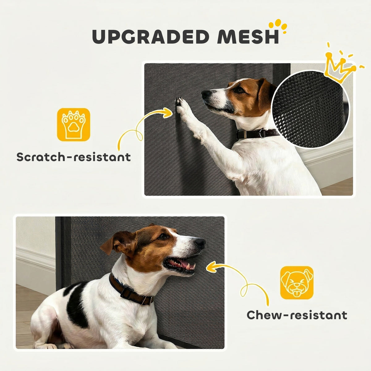 PawHut Retractable Dog Gate, Extends to 300 cm Wide & 104 cm Tall, Mesh Pet Gate Single Hand Operation, for Stairs Doorways