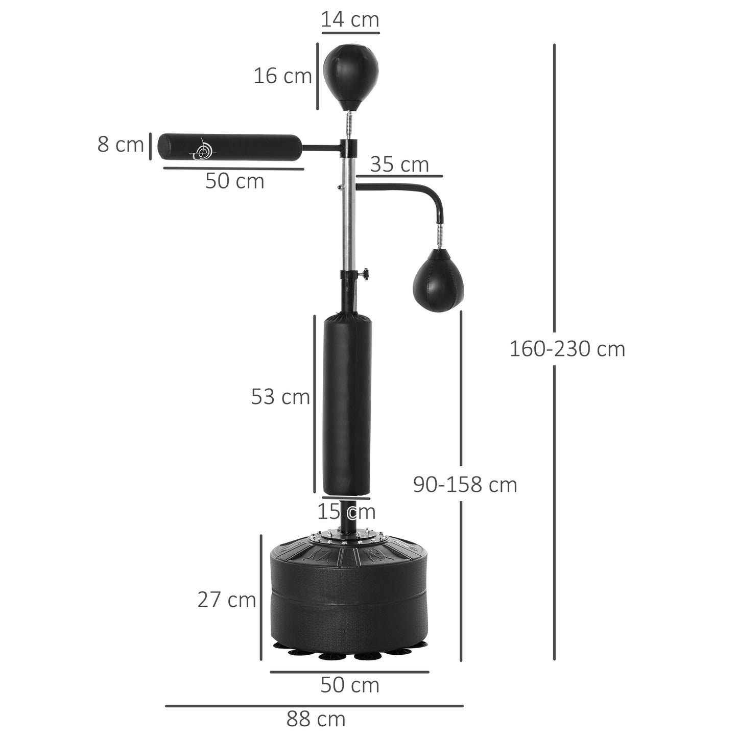 HOMCOM 4-in-1 Boxing Punching Bag, Freestanding with 2 Speed Bals, 360Â° Reflex Bar, 160-230cm Adjustable Height, Black