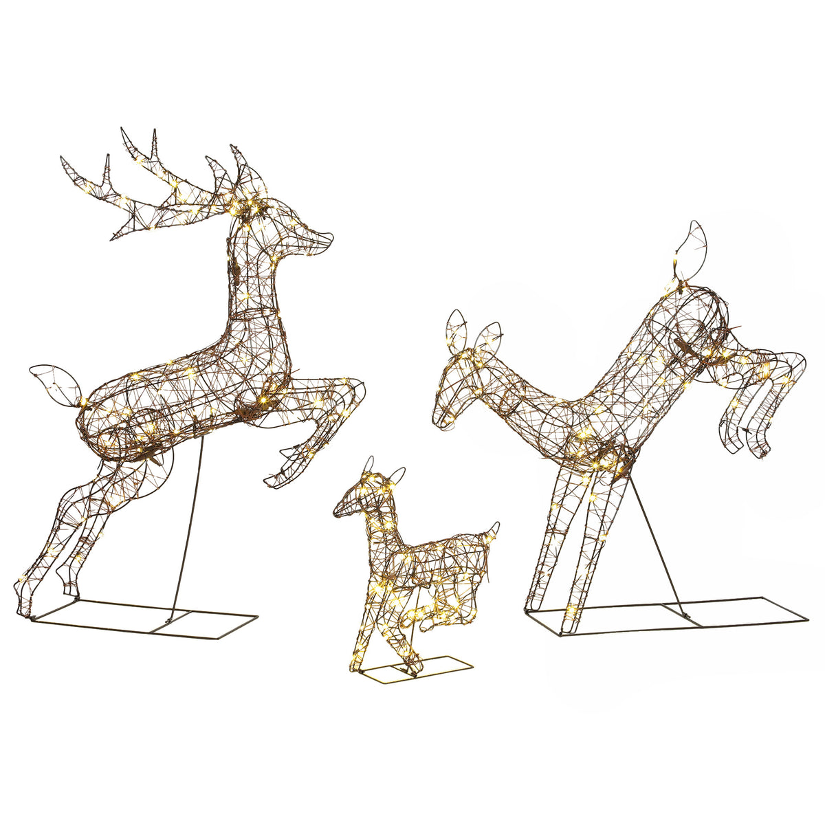 Outsunny 3-Piece Light Up Deer Family Set of 3, Lighted Reindeer Christmas Decorations Outdoor with 200 LED Lights, Brown Default Title