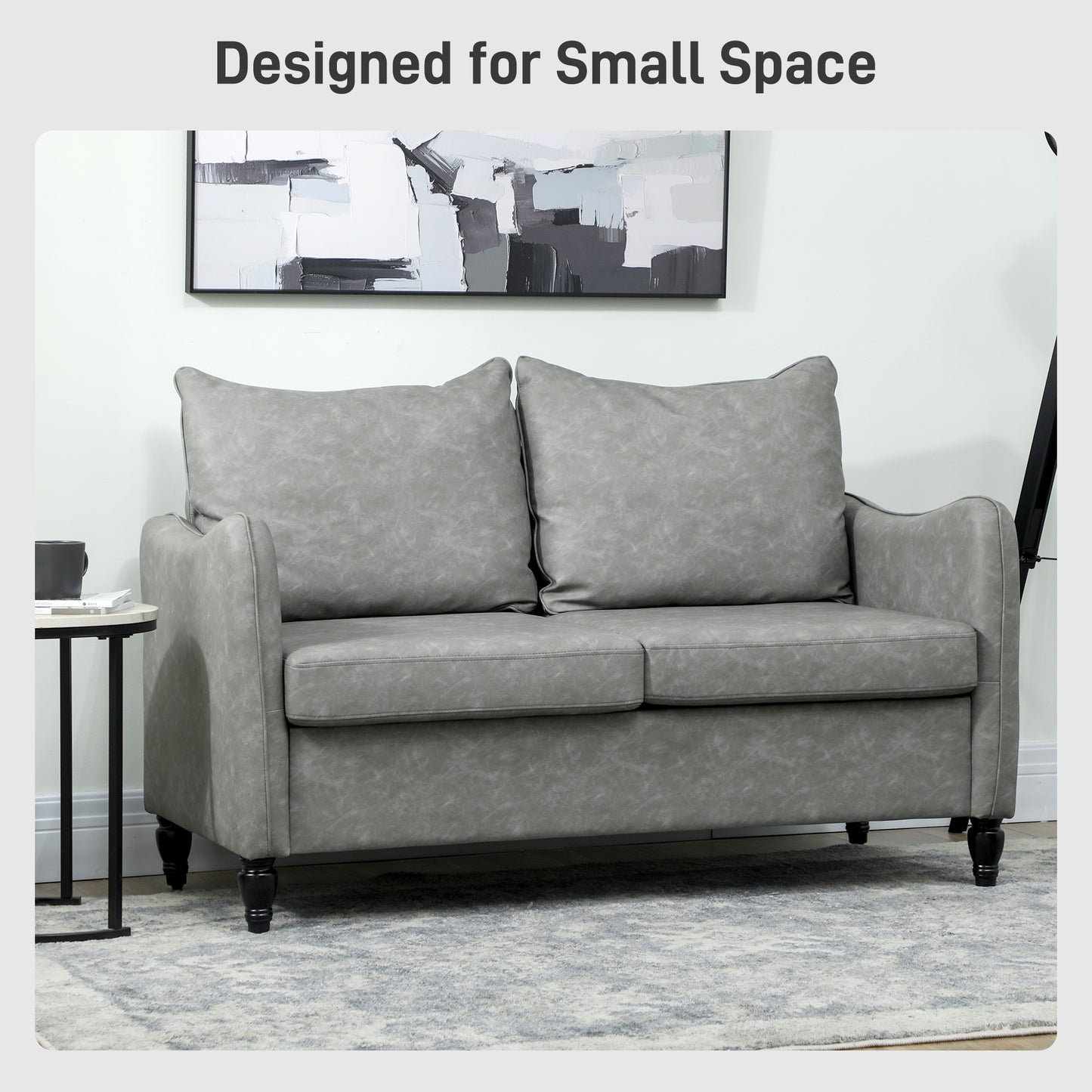 HOMCOM Faux Leather Marble-Effect Two-Seater Sofa - Grey