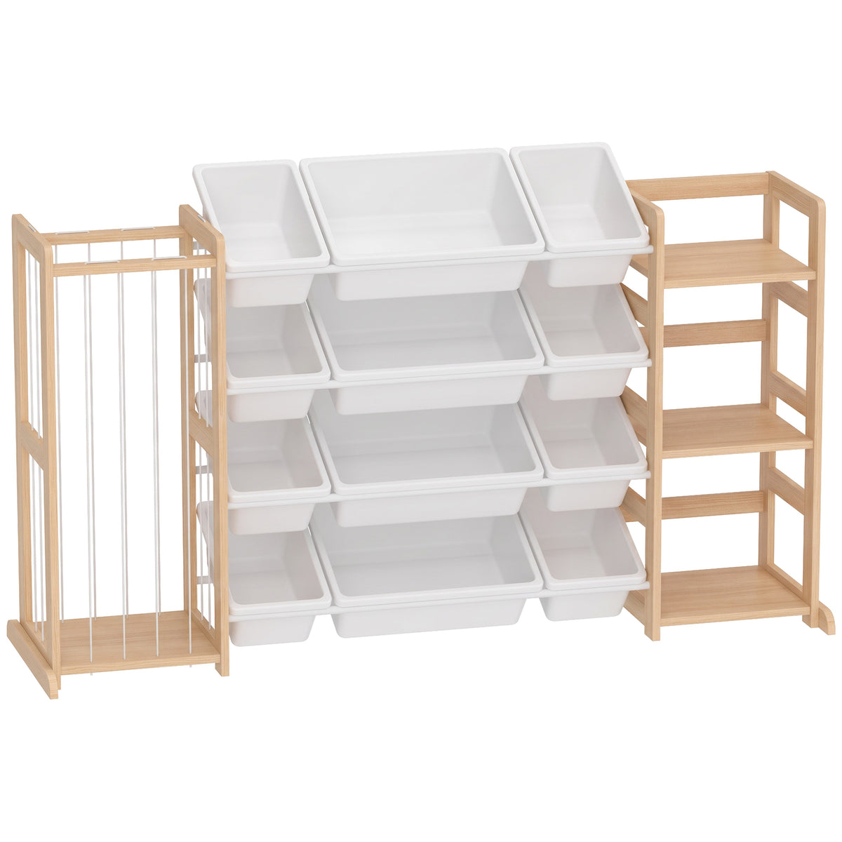 AIYAPLAY Wooden Toy Storage Unit with Stuffed Animal Storage, Bookshelf and 12 Bins for Kids Rooms, Bedroom, Playroom, Nursery Default Title
