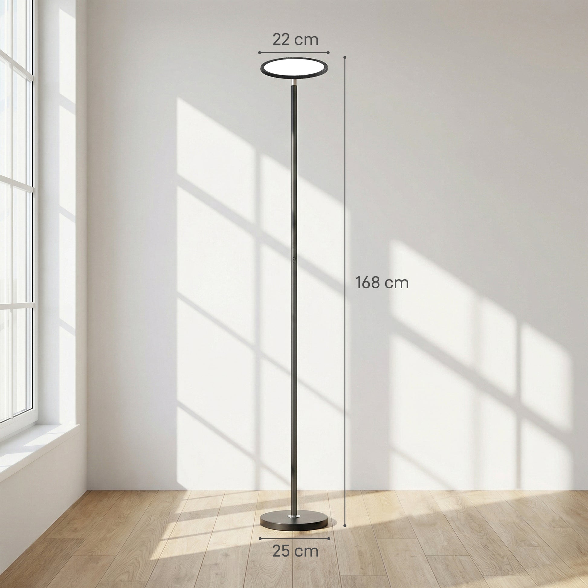 HOMCOM Uplighter Floor Lamp with Tuya App and Music Sync, Standing Lamp with Adjustable Head for Living Room Bedroom, Black