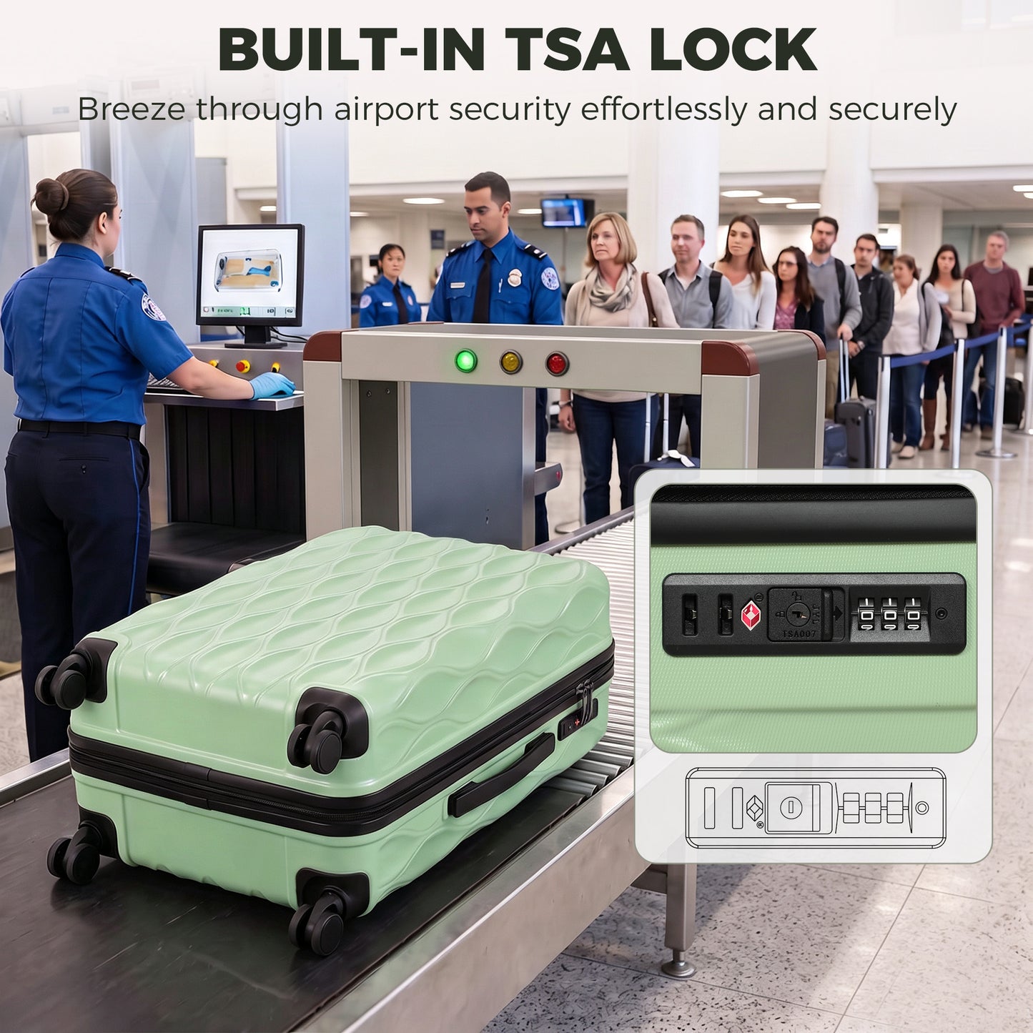 HOMCOM 77cm 98L Suitcase, Lightweight ABS Hard Shell Carry On Luggage with TSA Lock, Spinner Wheels, Telescopic Handle, Green