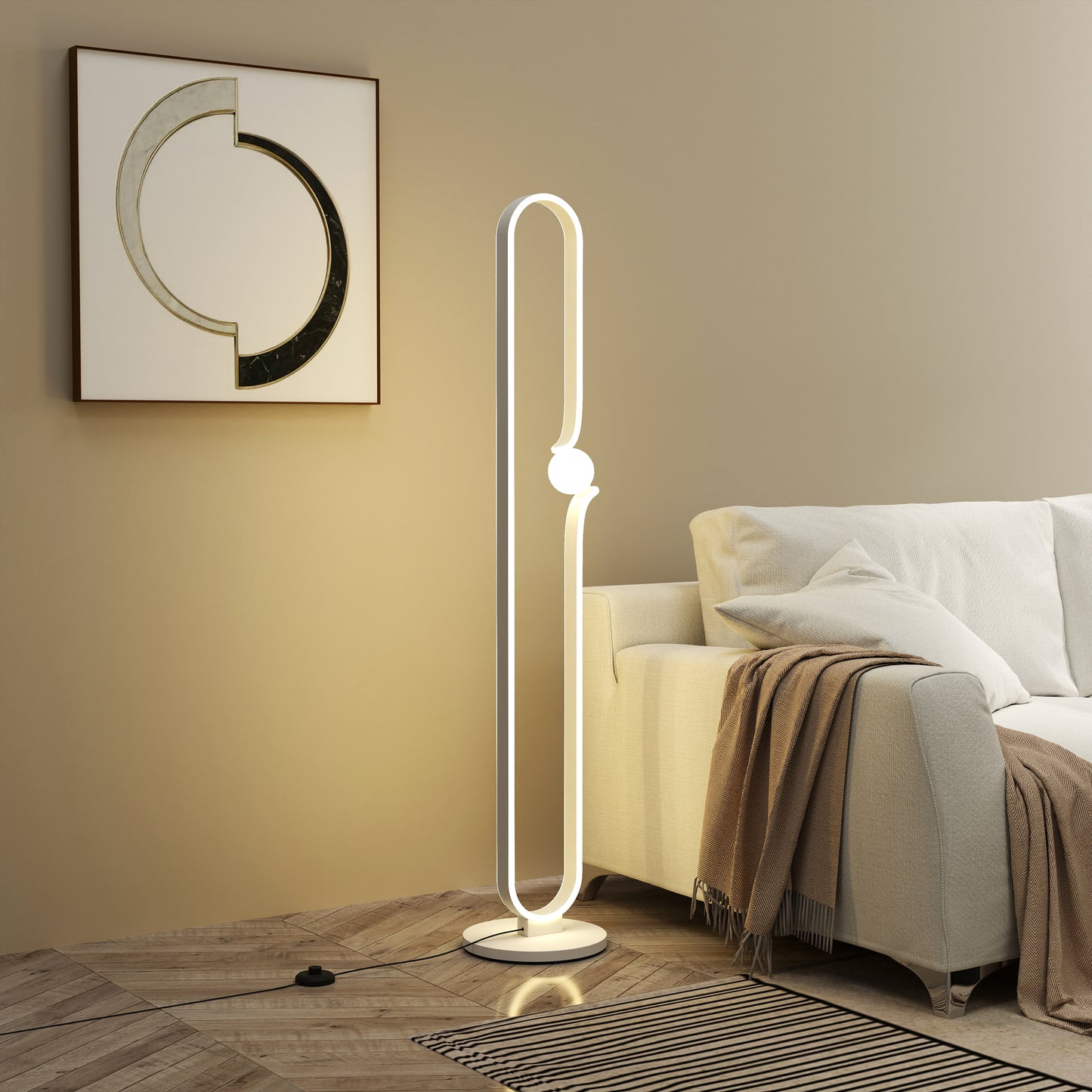 HOMCOM LED Floor Lamp, Dimmable Floor Standing Lamp with Glass Night Light, Foot Switch for Living Room, Bedroom, Office, White