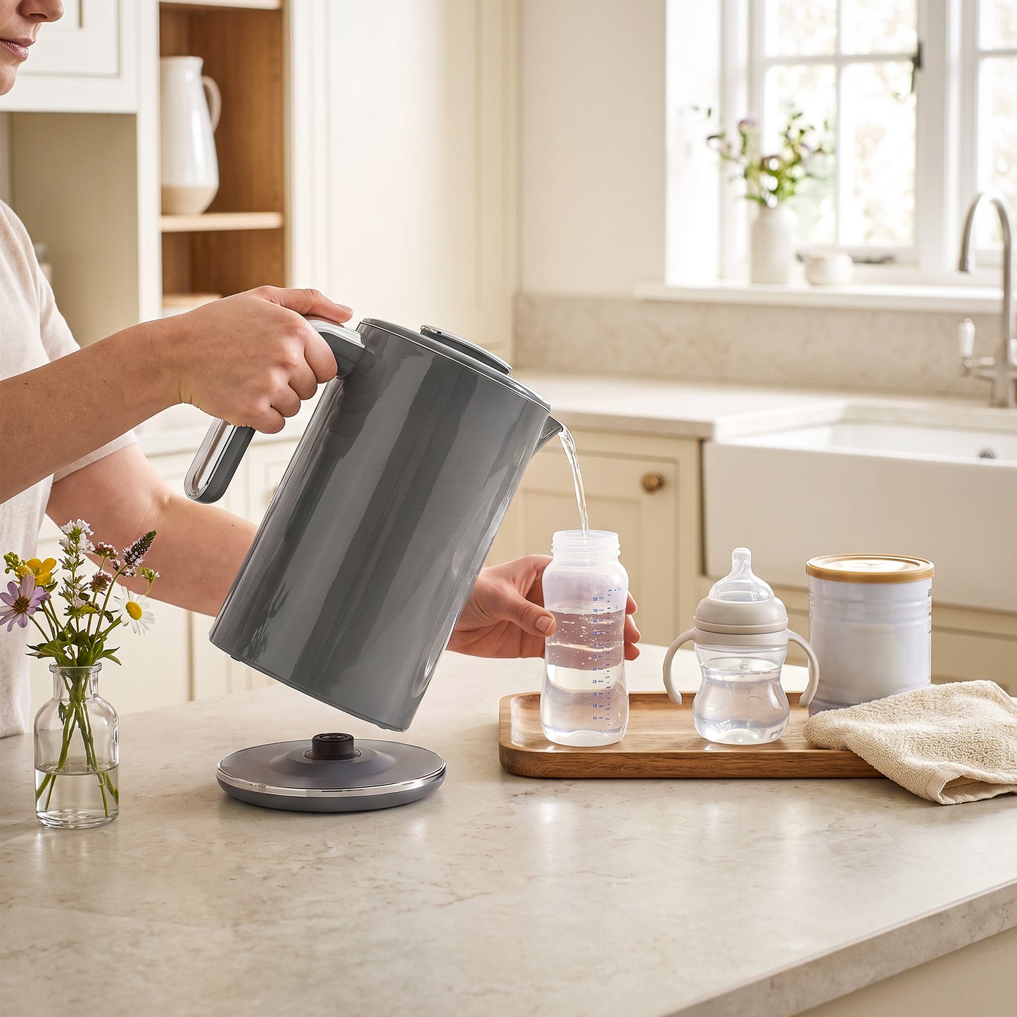 HOMCOM Electric Kettle, 1.7L Fast Boil 3000W Water Kettle with LED Display, Adjustable Temperature, Keep Warm Function, Grey